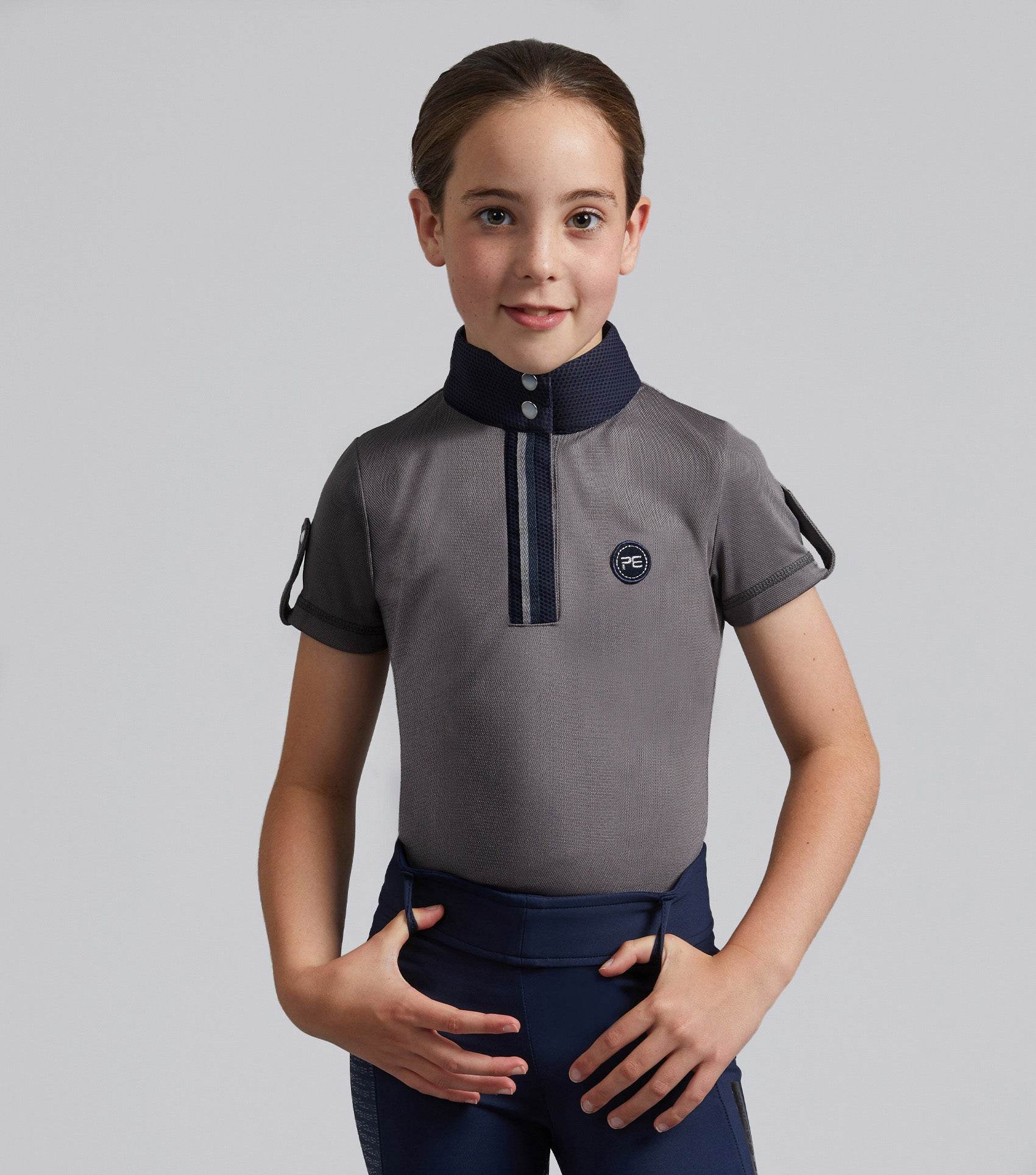 Premier Equine Mini Amia Girl's Technical Short Sleeve Riding Top Grey - N P Equestrian & Pet Supplies Ltd