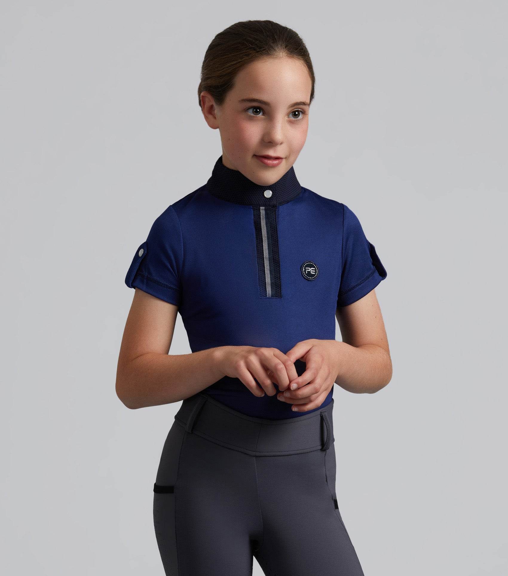 Premier Equine Mini Amia Girl's Technical Short Sleeve Riding Top Navy - N P Equestrian & Pet Supplies Ltd