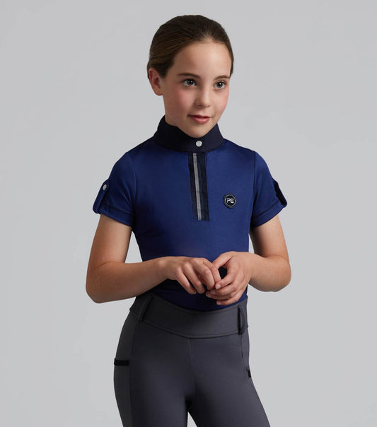 Premier Equine Mini Amia Girl's Technical Short Sleeve Riding Top Navy - N P Equestrian & Pet Supplies Ltd