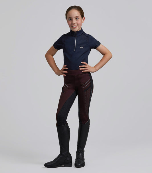 Premier Equine Astrid Girls Full Seat Gel Pull On Riding Tights Wine