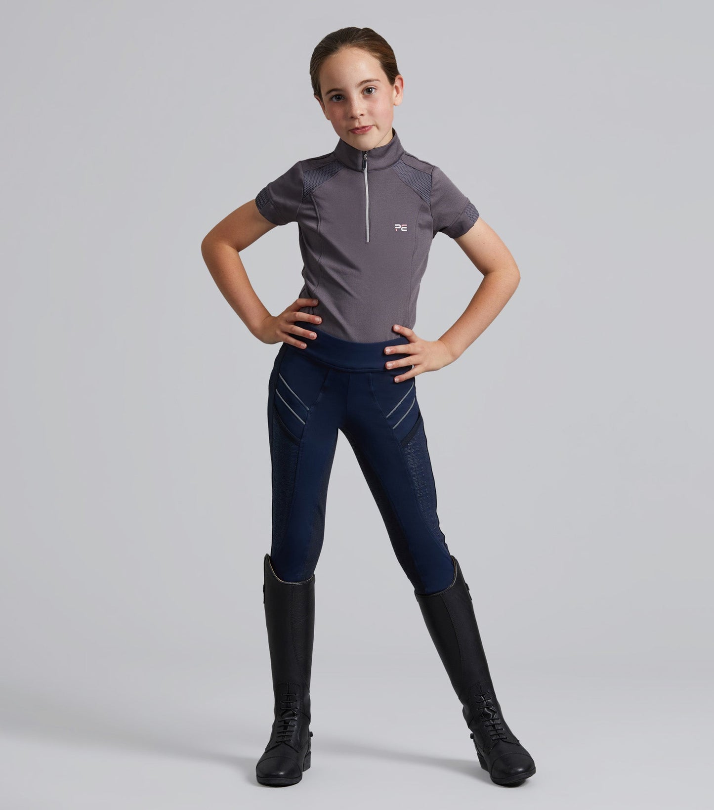 Premier Equine Astrid Girls Full Seat Gel Pull On Riding Tights Navy