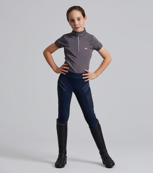 Premier Equine Astrid Girls Full Seat Gel Pull On Riding Tights Navy