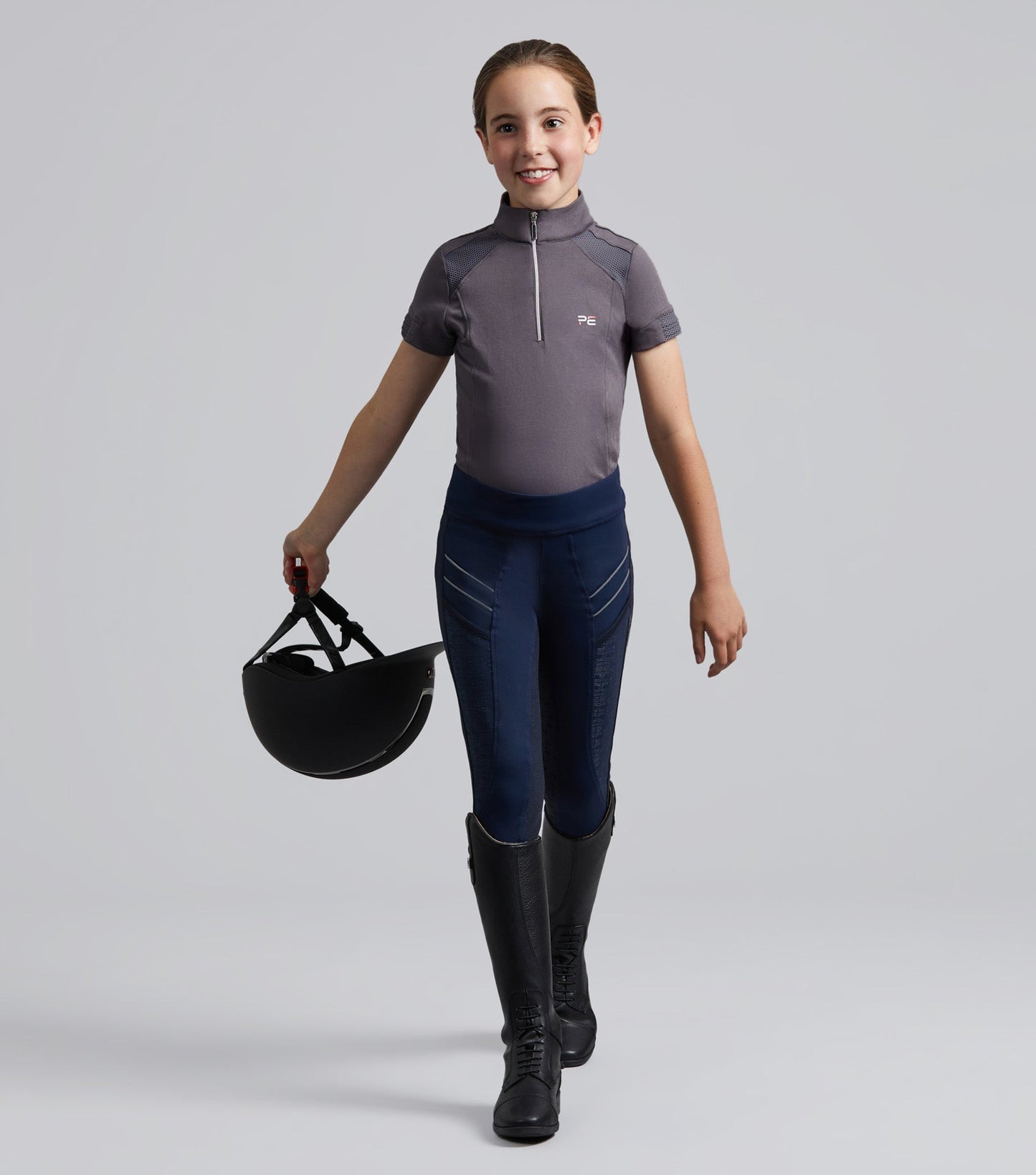 Premier Equine Astrid Girls Full Seat Gel Pull On Riding Tights Navy