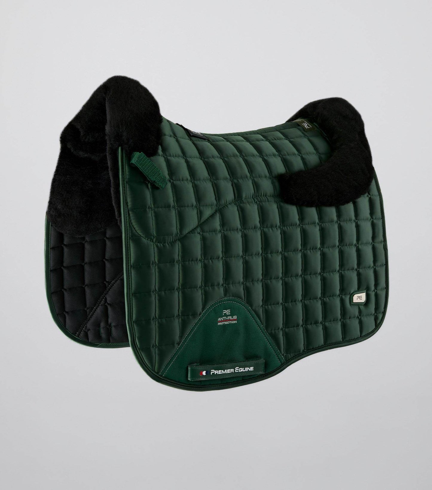 Premier Equine Atlantis CC Satin Wool Dressage Square Olive/Black Wool - N P Equestrian & Pet Supplies Ltd