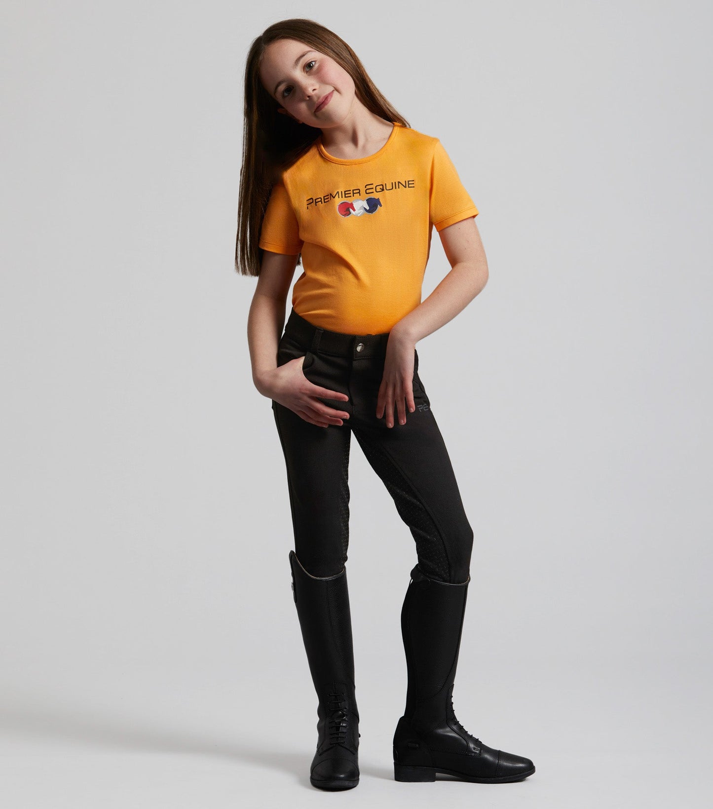 Premier Equine Chiaro Girls Cotton Riding T-Shirt Orange