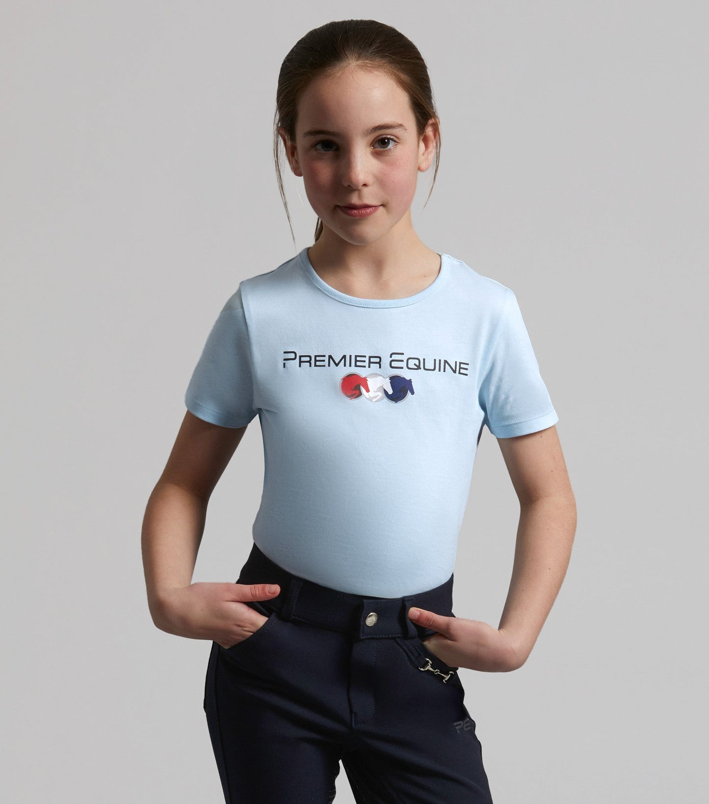 Premier Equine Chiaro Girls Cotton Riding T-Shirt Blue