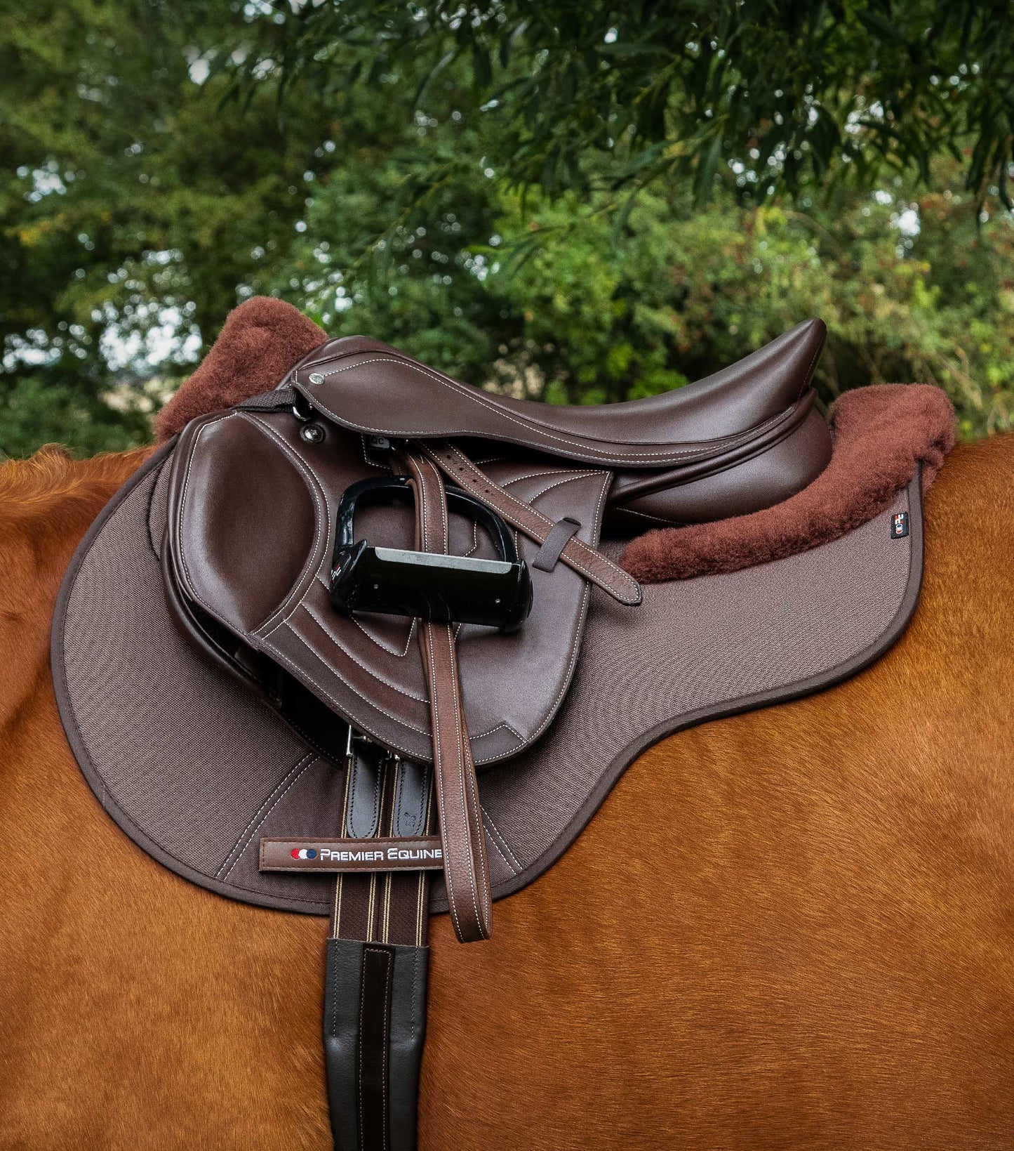 Premier Equine Close Contact Airtechnology Shockproof Wool Saddle Pad - GP/Jump Square Brown/Brown Wool
