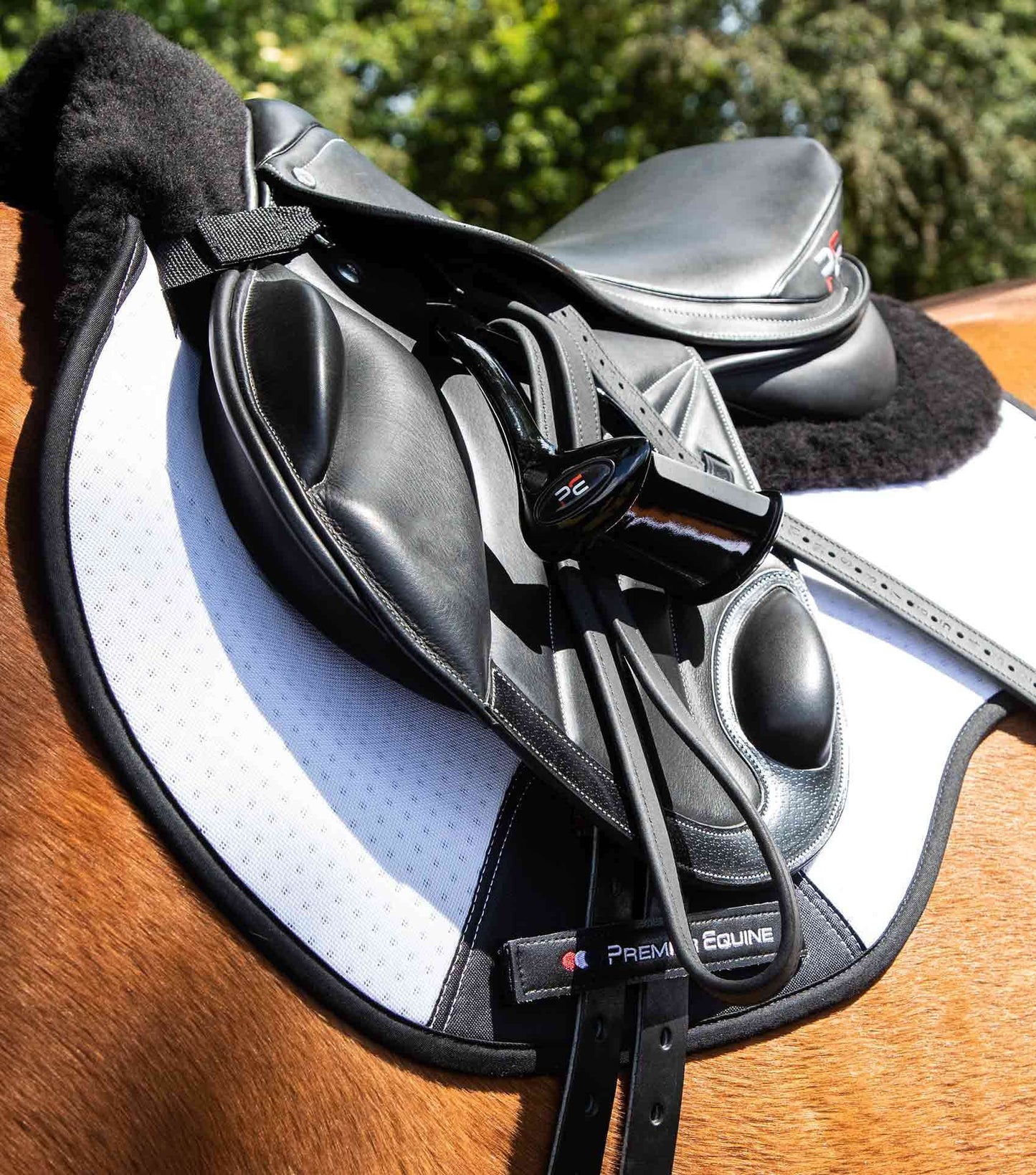 Premier Equine Close Contact Airtechnology Shockproof Wool Saddle Pad - GP/Jump Square White/Black Wool - N P Equestrian & Pet Supplies Ltd