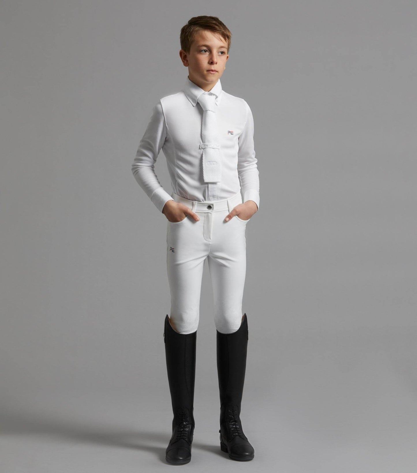 Premier Equine Derby Boys Competition Riding Breeches White - N P Equestrian & Pet Supplies Ltd