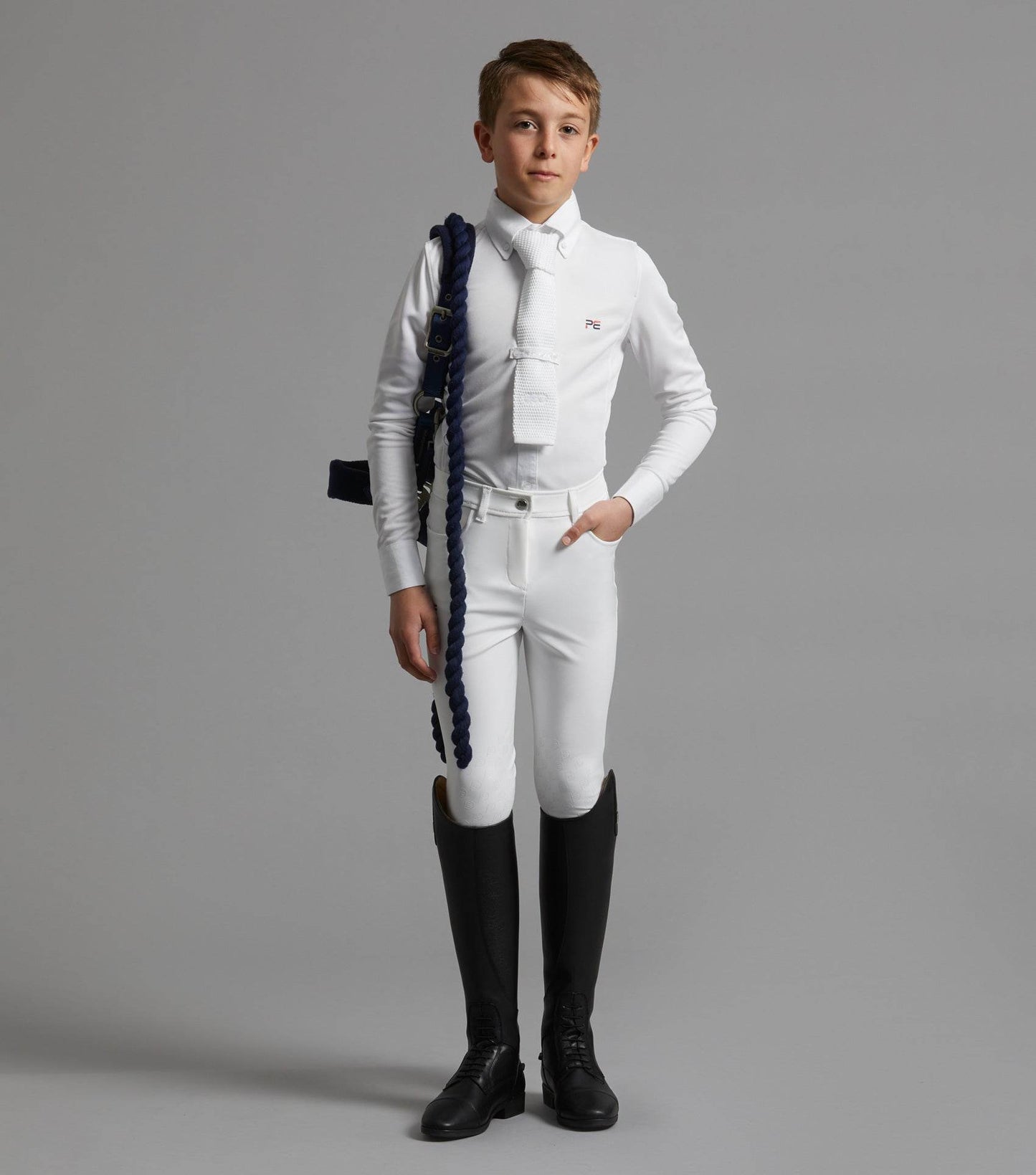 Premier Equine Derby Boys Competition Riding Breeches White - N P Equestrian & Pet Supplies Ltd