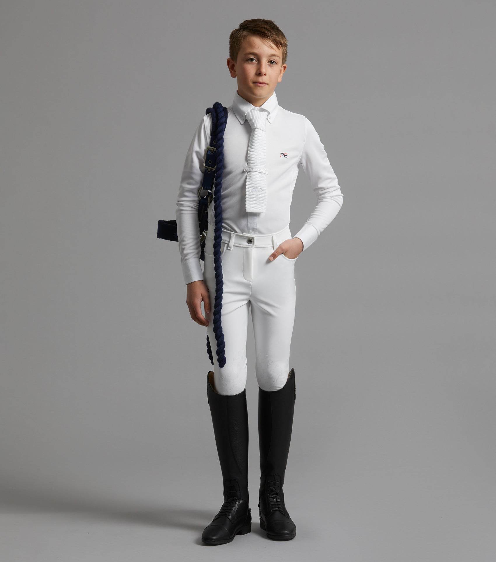 Premier Equine Derby Boys Competition Riding Breeches White - N P Equestrian & Pet Supplies Ltd