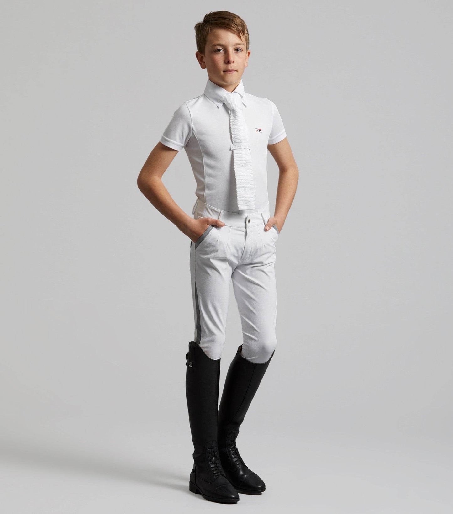 Premier Equine Gando Boys Gel Knee Competition Riding Breeches White - N P Equestrian & Pet Supplies Ltd