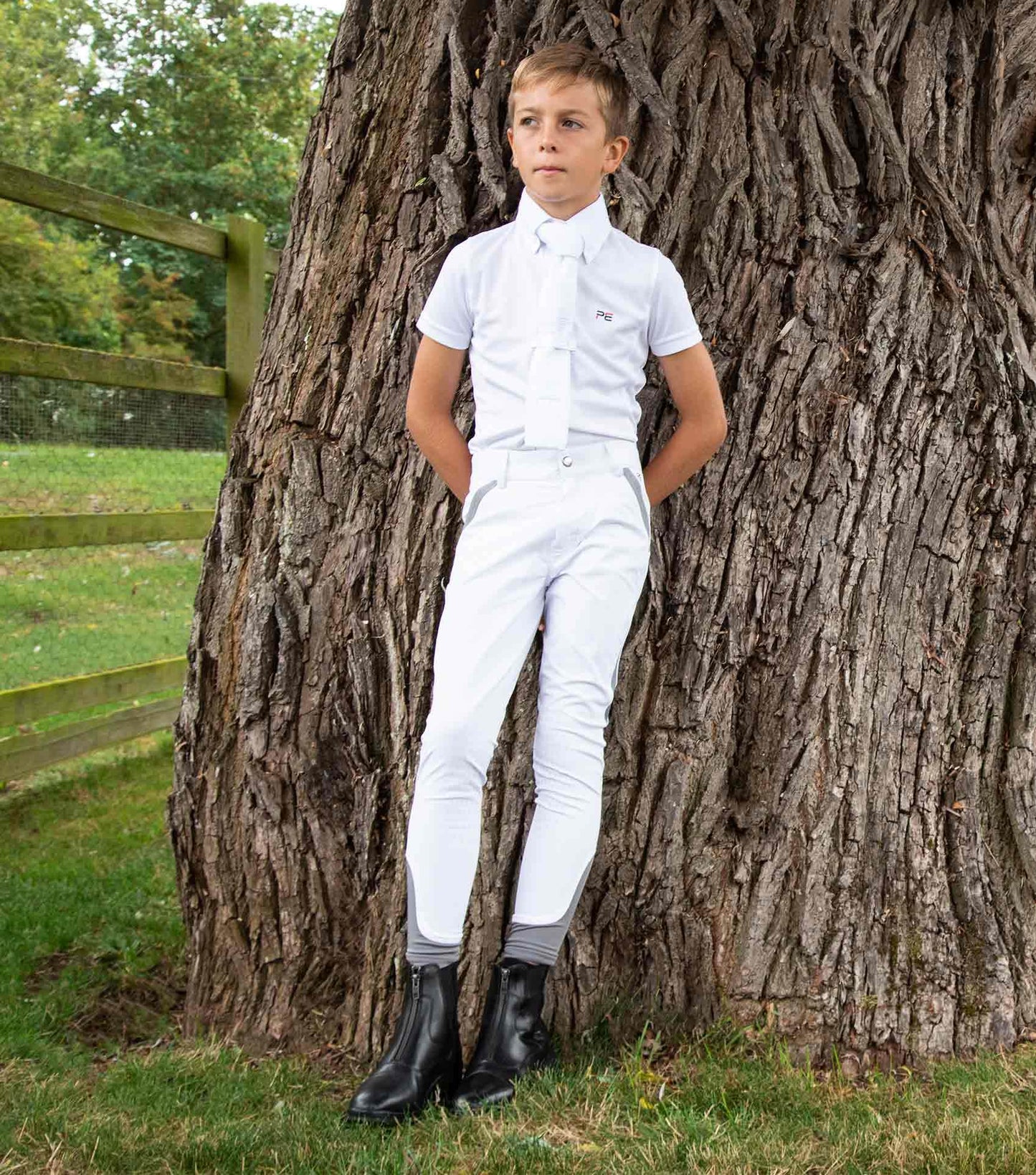 Premier Equine Gando Boys Gel Knee Competition Riding Breeches White - N P Equestrian & Pet Supplies Ltd