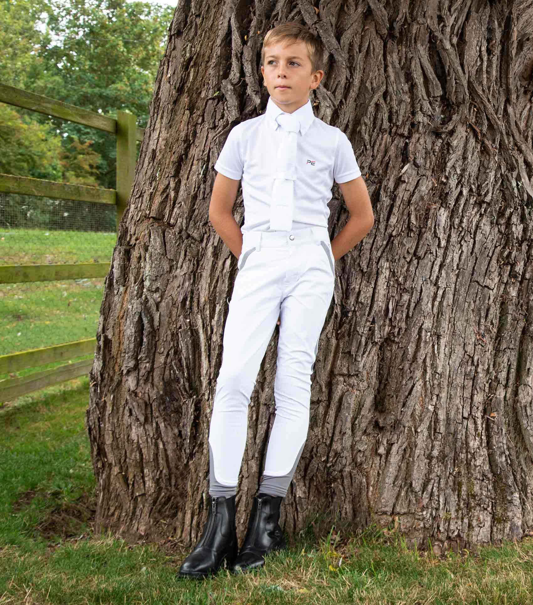 Premier Equine Gando Boys Gel Knee Competition Riding Breeches White - N P Equestrian & Pet Supplies Ltd