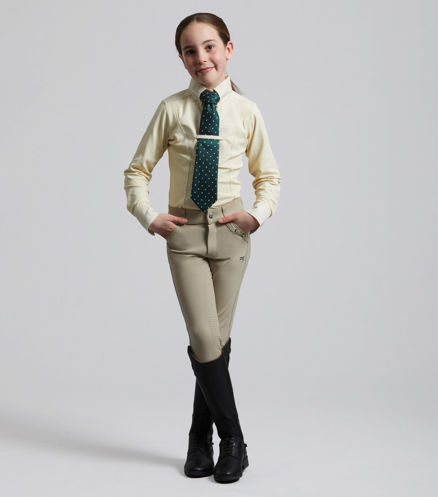 Premier Equine Tessa Girls Long Sleeve Show Shirt Vanilla