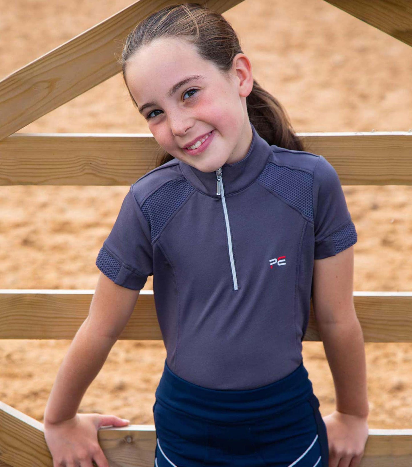 Premier Equine Mini Remisa Girl's Technical Short Sleeve Riding Top Grey