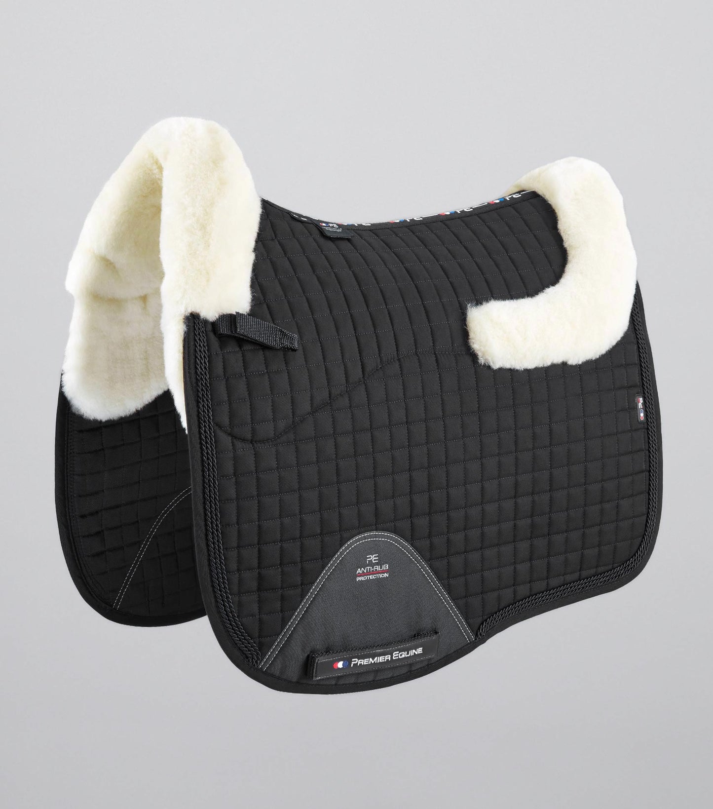 Premier Equine Close Contact Merino Wool European Saddle Pad - Dressage Saddle Pad Black/Natural Wool