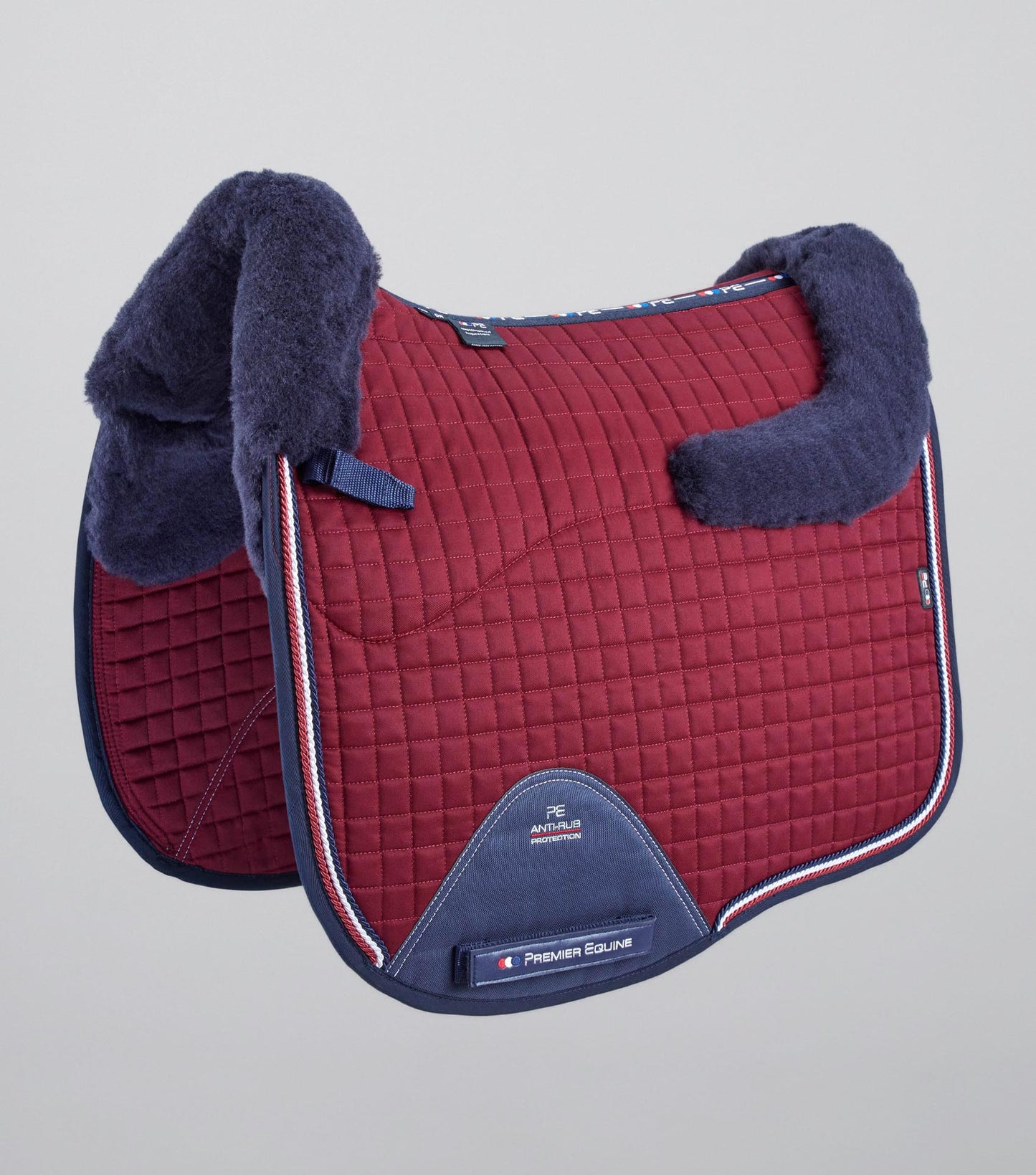 Premier Equine Close Contact Merino Wool European Saddle Pad - Dressage Saddle Pad Burgundy/Navy Wool