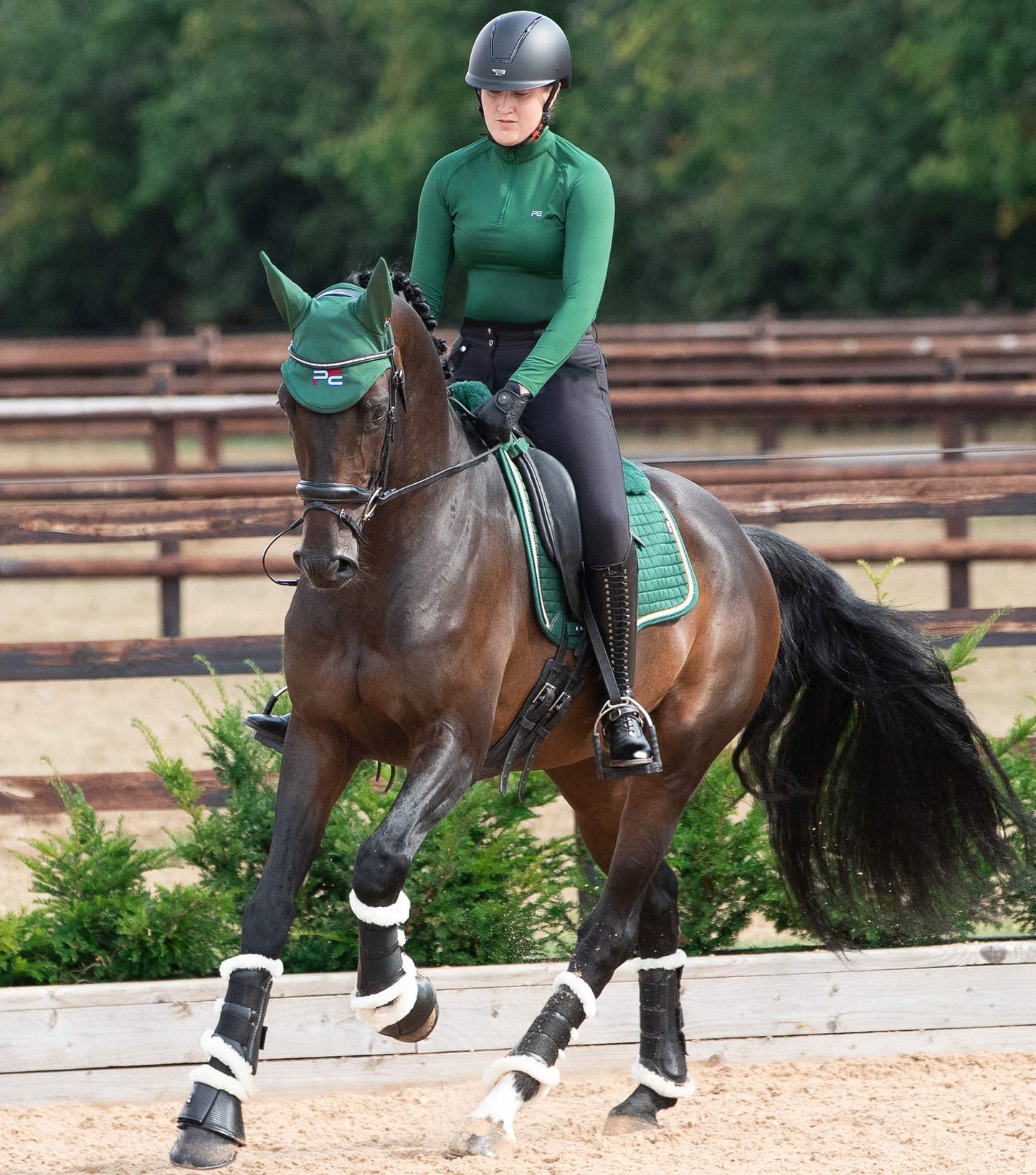 Premier Equine Close Contact Merino Wool European Saddle Pad - Dressage Saddle Pad Green/Green Wool