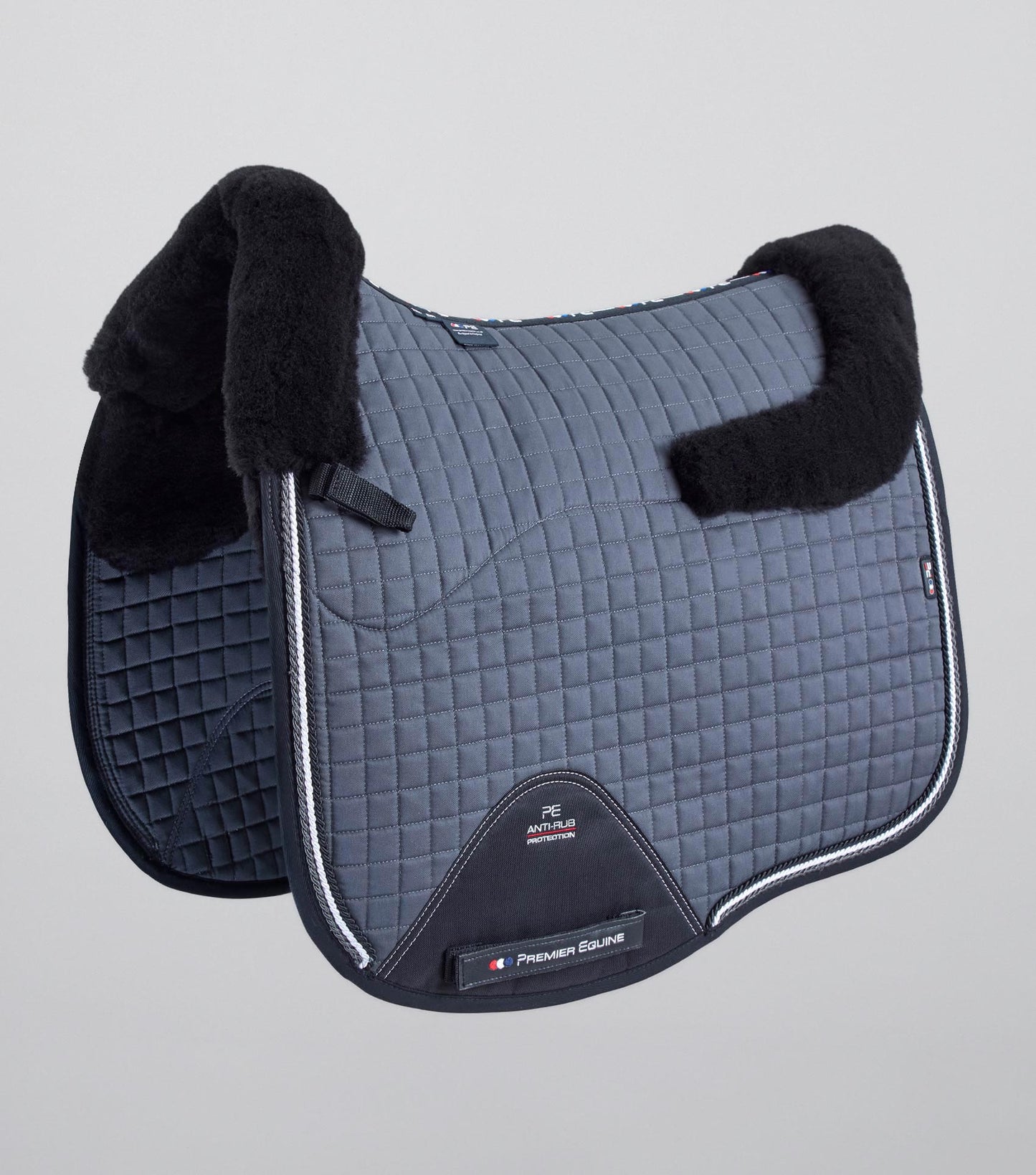 Premier Equine Close Contact Merino Wool European Saddle Pad - Dressage Saddle Pad Grey/Black Wool
