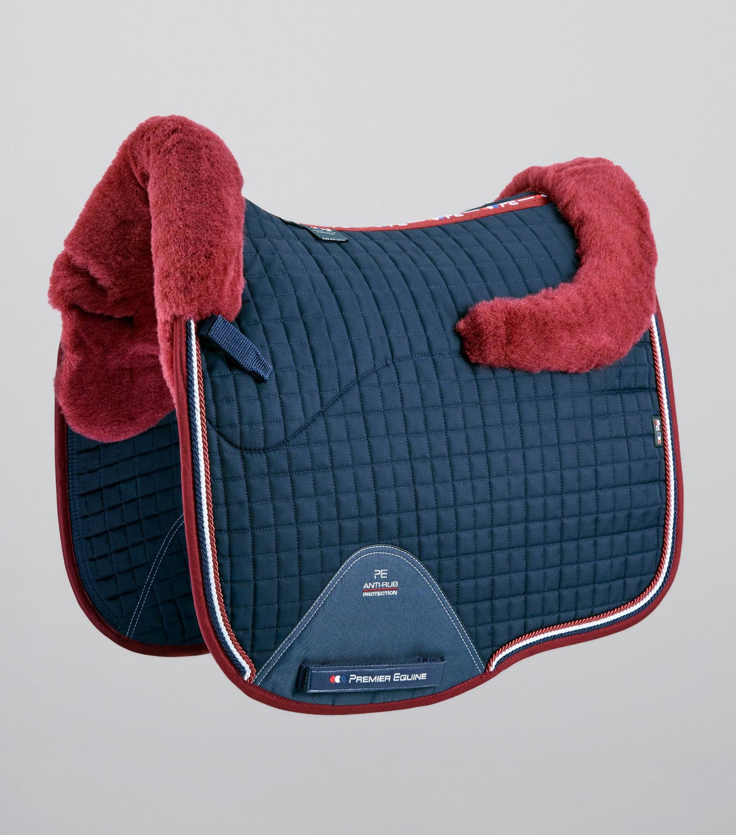Premier Equine Close Contact Merino Wool European Saddle Pad - Dressage Saddle Pad Navy/Burgundy Wool