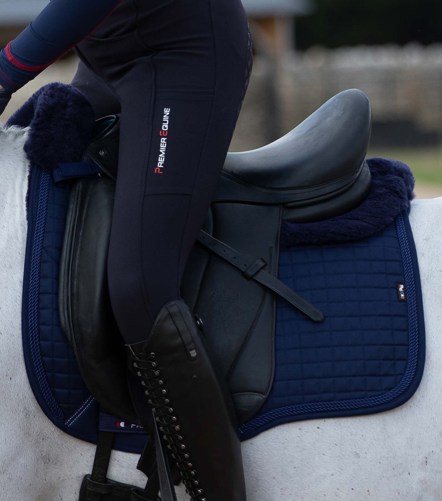 Premier Equine Close Contact Merino Wool European Saddle Pad - Dressage Saddle Pad Navy/Navy Wool