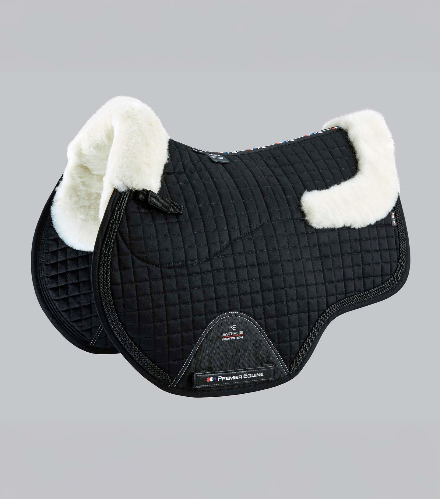 Premier Equine Close Contact Merino Wool European Saddle Pad - GP/Jump Square Black/Natural Wool