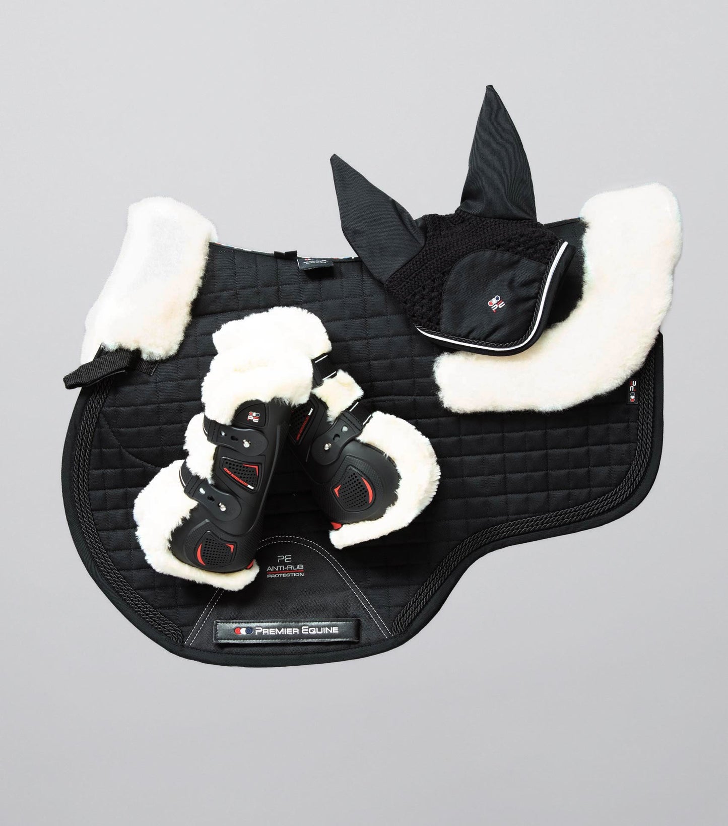 Premier Equine Close Contact Merino Wool European Saddle Pad - GP/Jump Square Black/Natural Wool