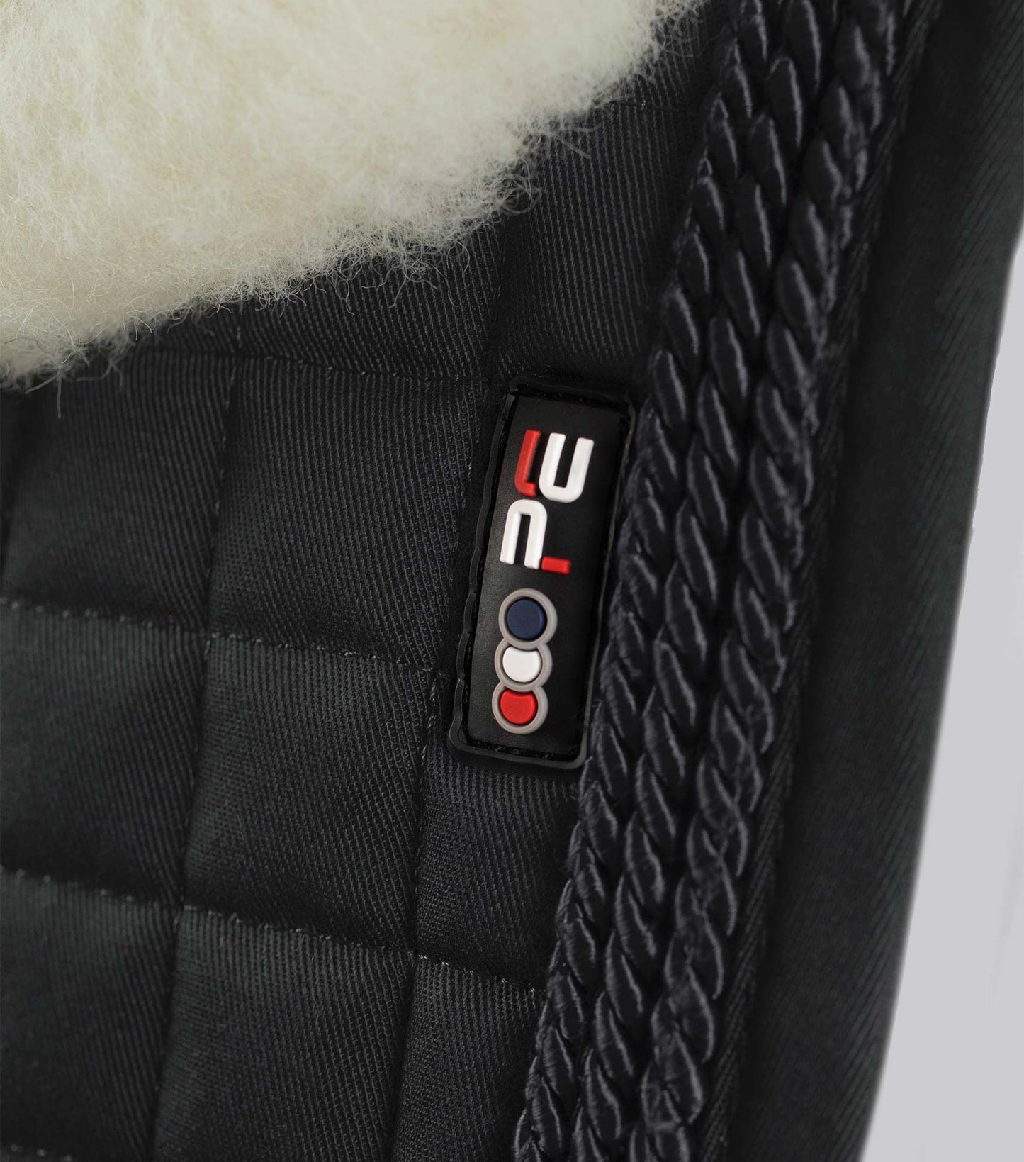 Premier Equine Close Contact Merino Wool European Saddle Pad - GP/Jump Square Black/Natural Wool