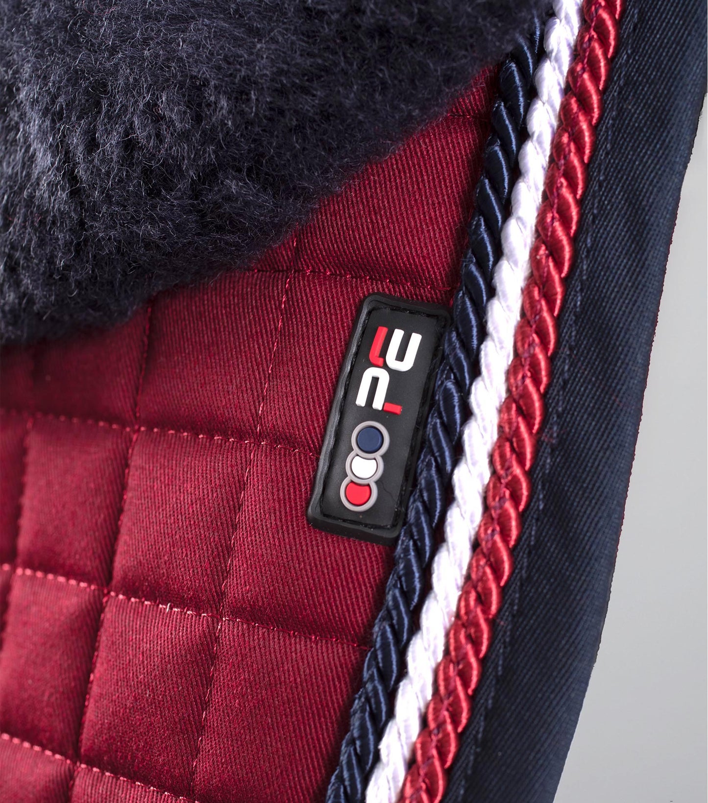 Premier Equine Close Contact Merino Wool European Saddle Pad - GP/Jump Square Burgundy/Navy Wool