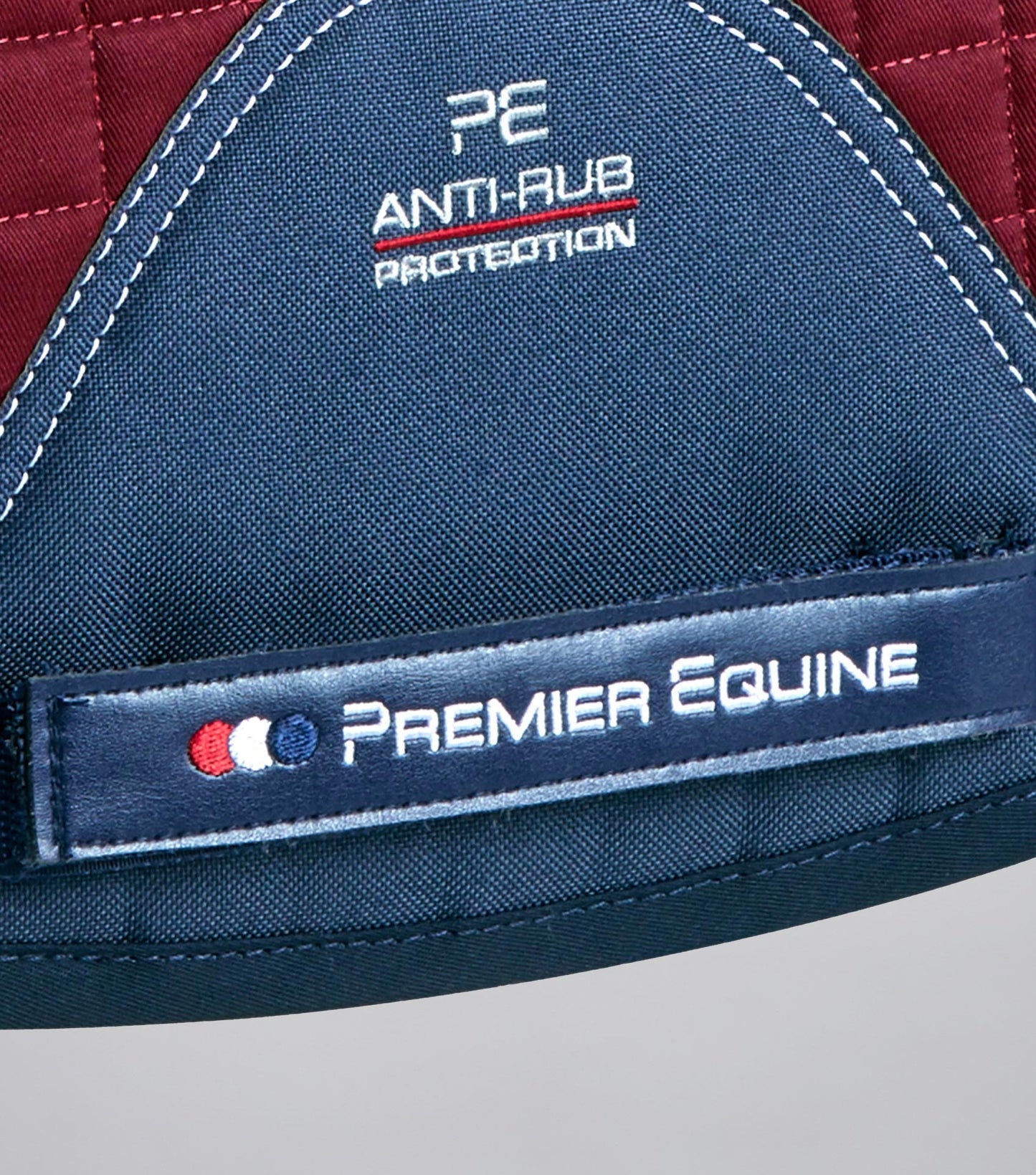 Premier Equine Close Contact Merino Wool European Saddle Pad - GP/Jump Square Burgundy/Navy Wool