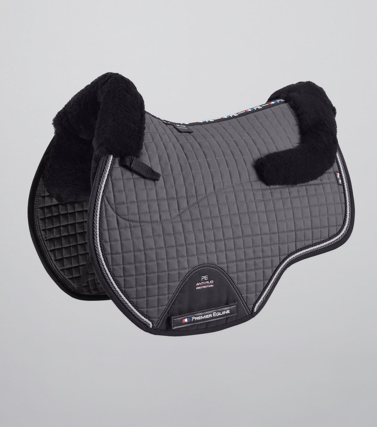 Premier Equine Close Contact Merino Wool European Saddle Pad - GP/Jump Square Grey/Black Wool
