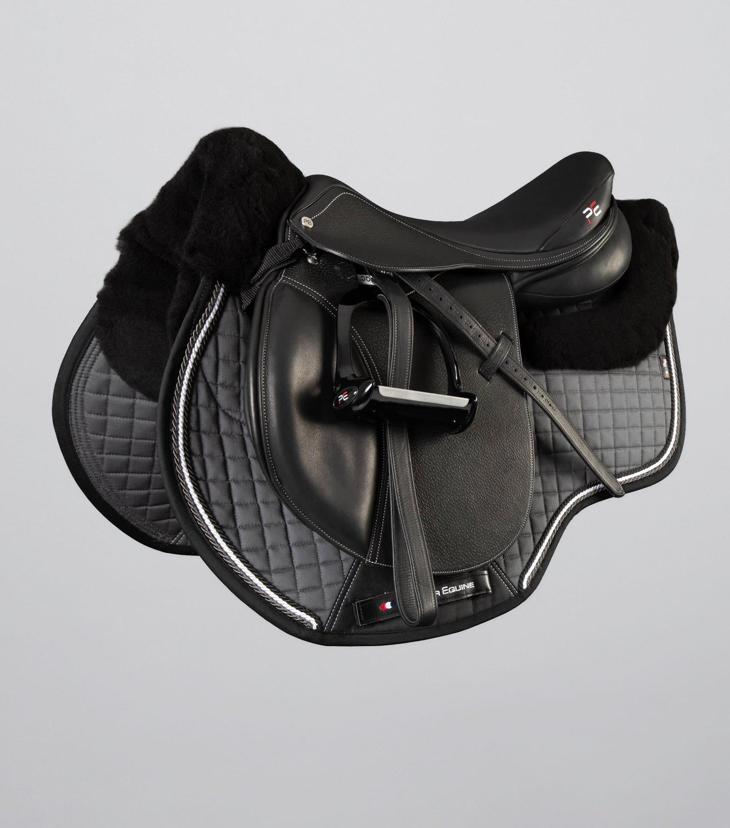 Premier Equine Close Contact Merino Wool European Saddle Pad - GP/Jump Square Grey/Black Wool