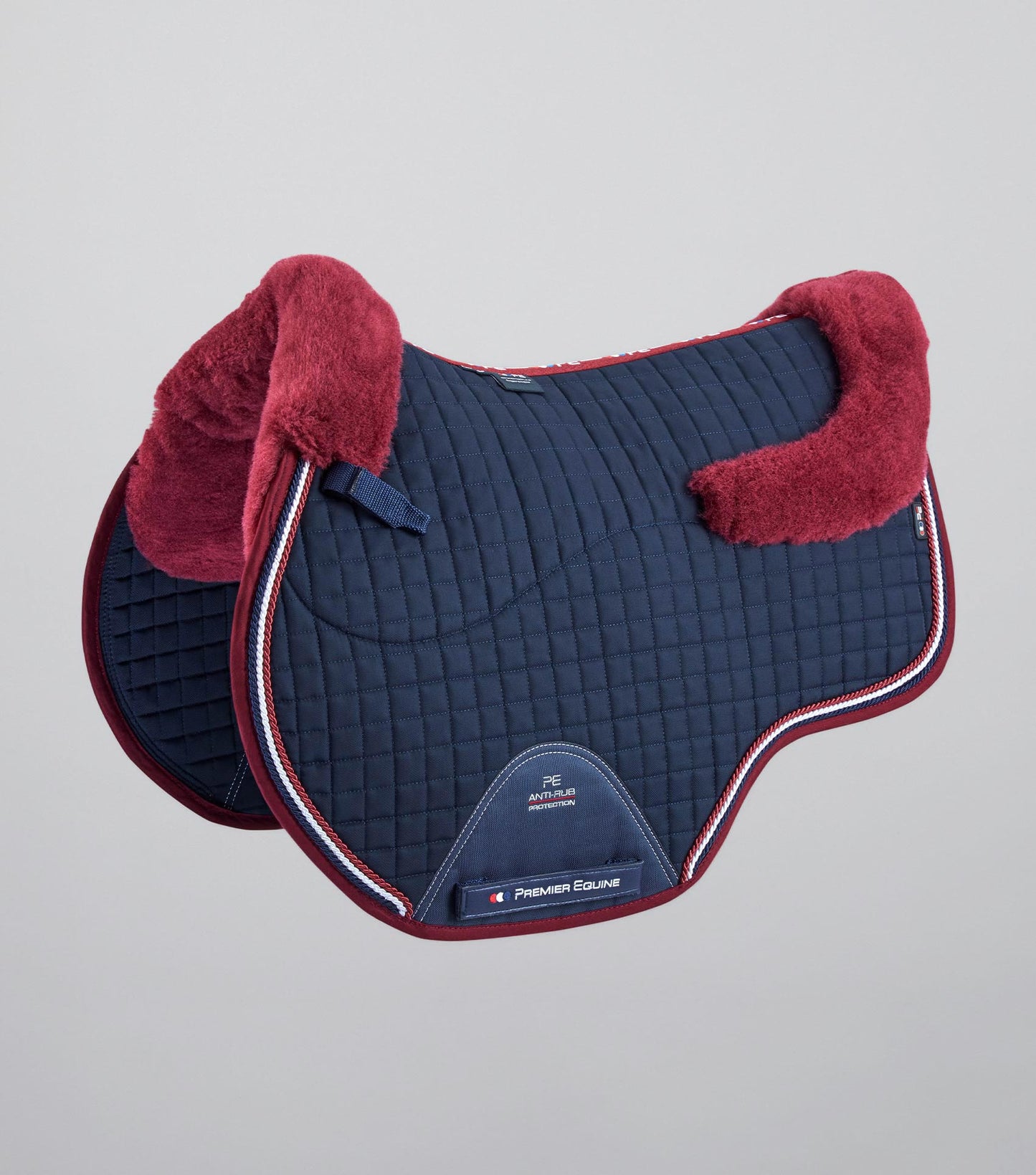 Premier Equine Close Contact Merino Wool European Saddle Pad - GP/Jump Square Navy/Burgundy Wool