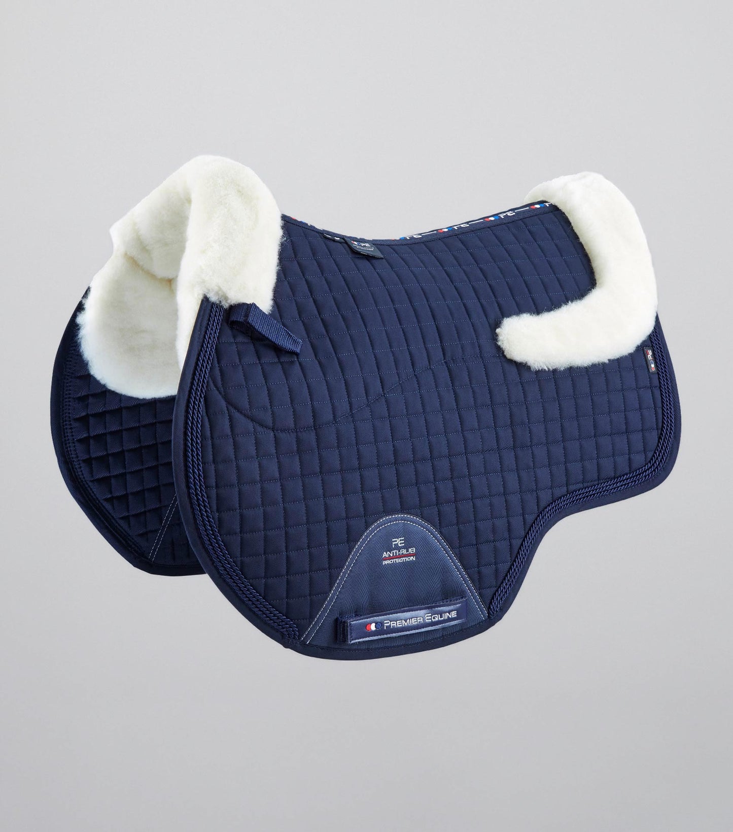 Premier Equine Close Contact Merino Wool European Saddle Pad - GP/Jump Square Navy/Natural Wool