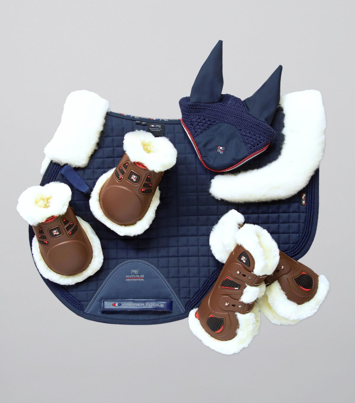 Premier Equine Close Contact Merino Wool European Saddle Pad - GP/Jump Square Navy/Natural Wool