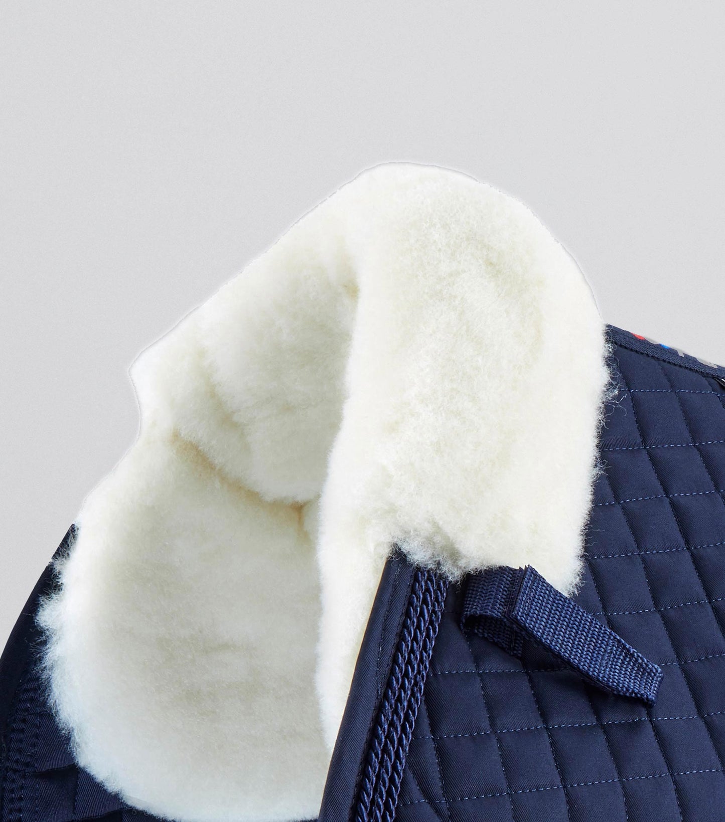 Premier Equine Close Contact Merino Wool European Saddle Pad - GP/Jump Square Navy/Natural Wool
