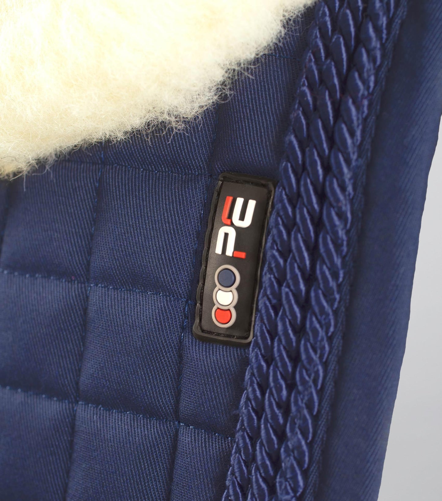 Premier Equine Close Contact Merino Wool European Saddle Pad - GP/Jump Square Navy/Natural Wool
