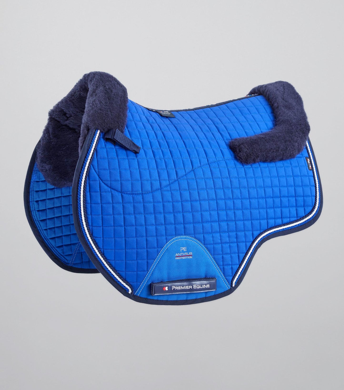 Premier Equine Close Contact Merino Wool European Saddle Pad - GP/Jump Square Royal Blue/Navy Wool
