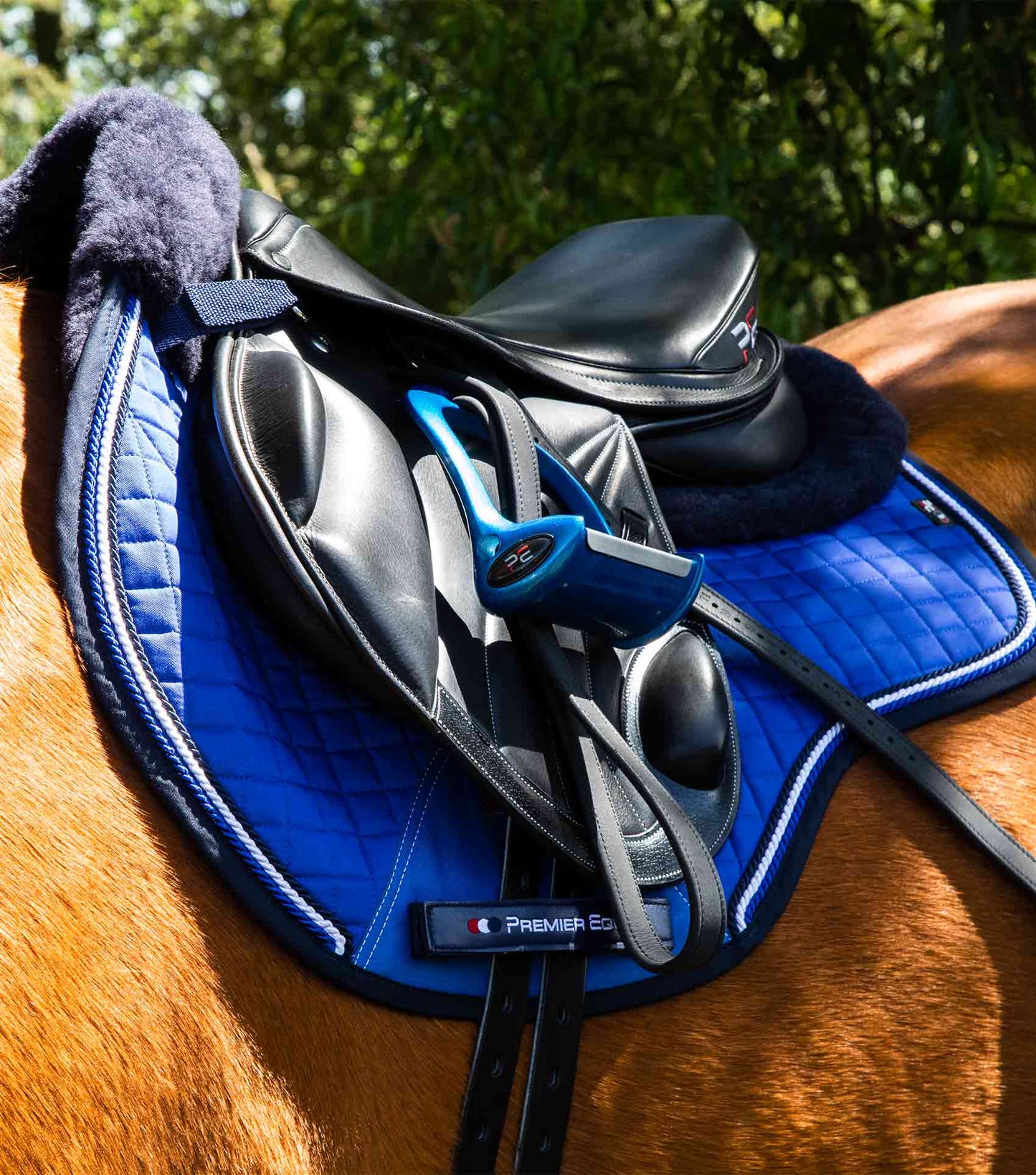 Premier Equine Close Contact Merino Wool European Saddle Pad - GP/Jump Square Royal Blue/Navy Wool