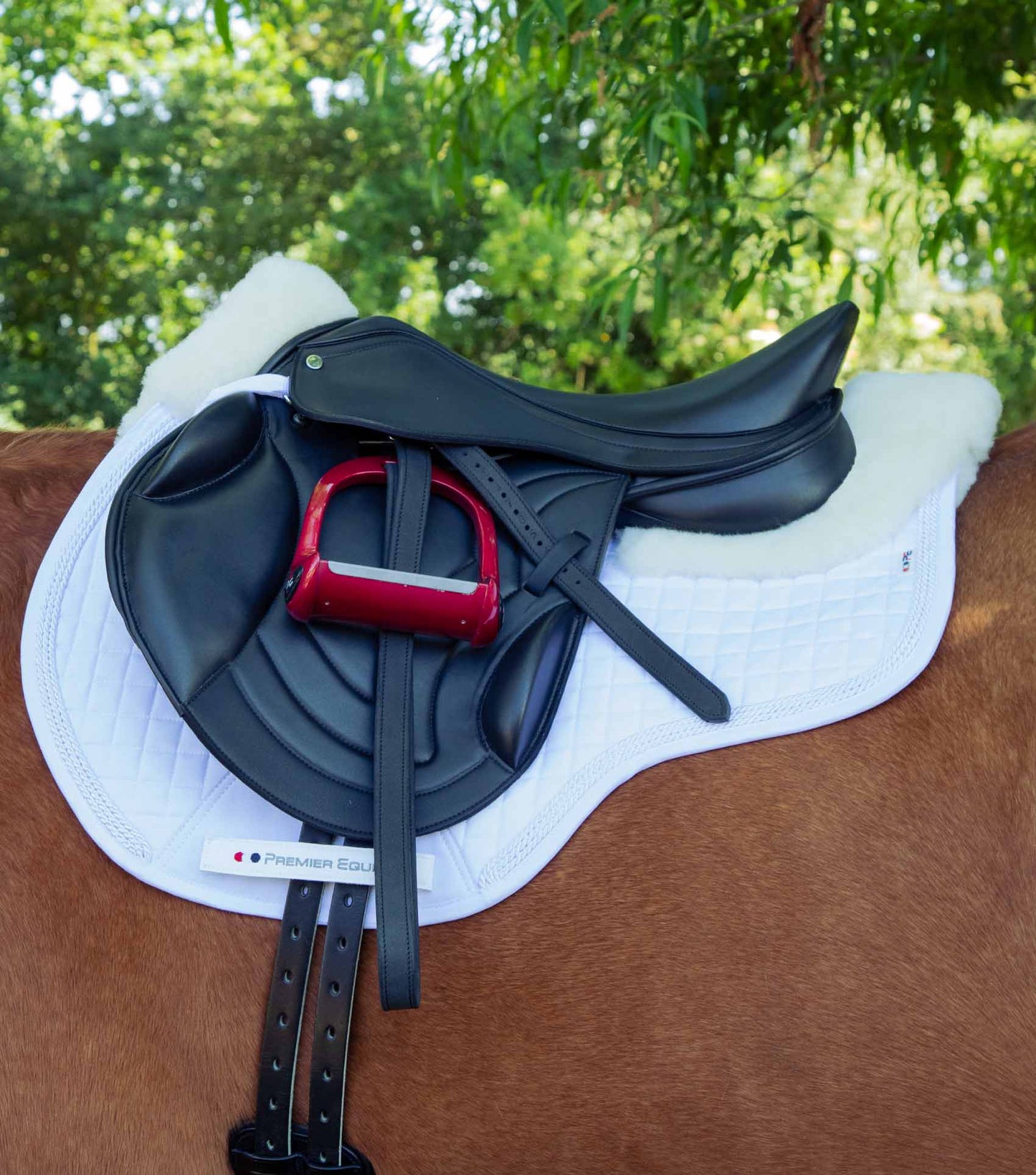 Premier Equine Close Contact Merino Wool European Saddle Pad - GP/Jump Square White/Natural Wool