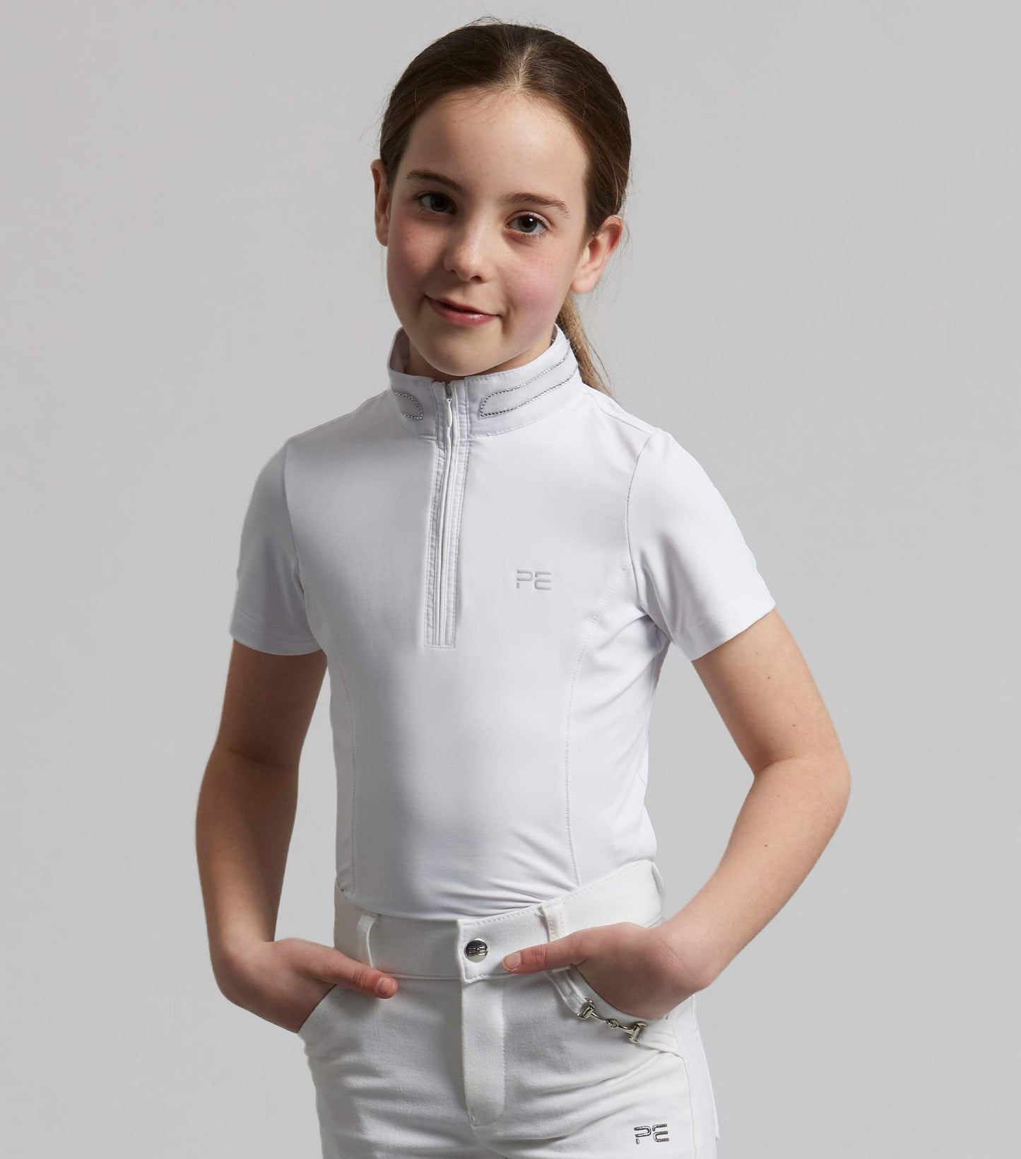 Premier Equine Maria Girls Diamanté Show Shirt White