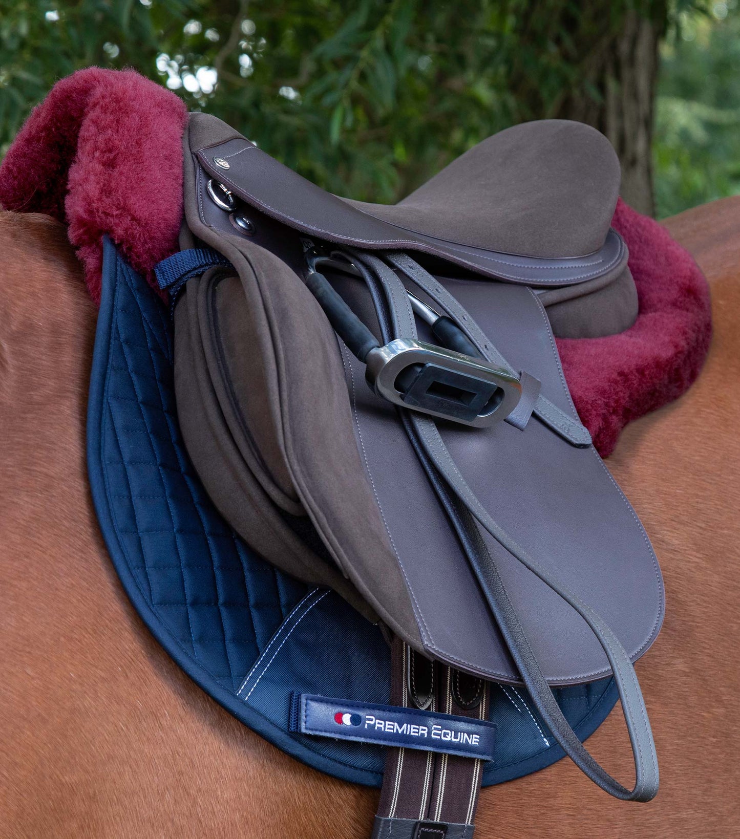 Premier Equine Merino Wool Saddle Pad - GP/Jump Numnah Navy/Burgundy Wool