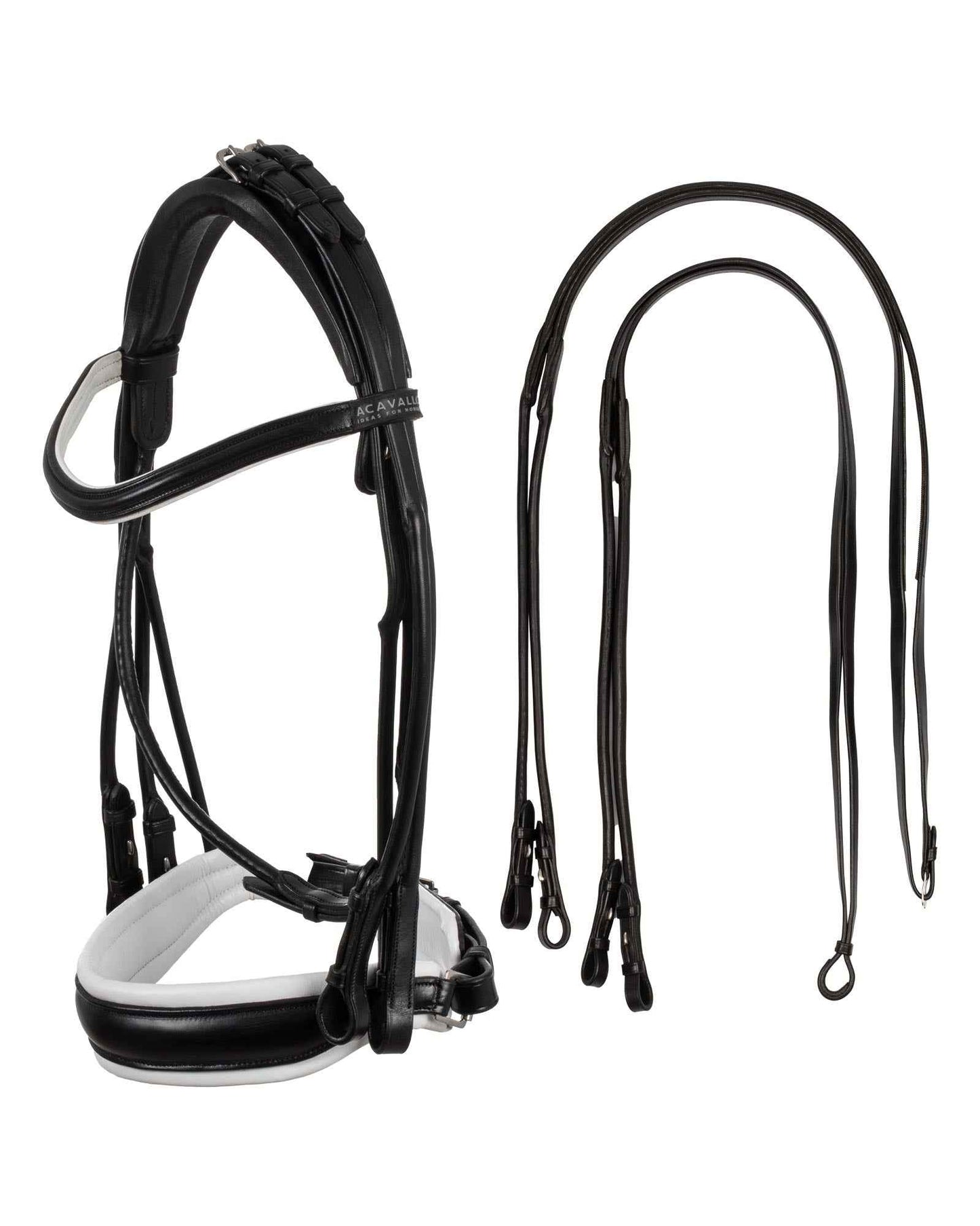 Acavallo Parnaso Double Bridle with Reins - Black/White