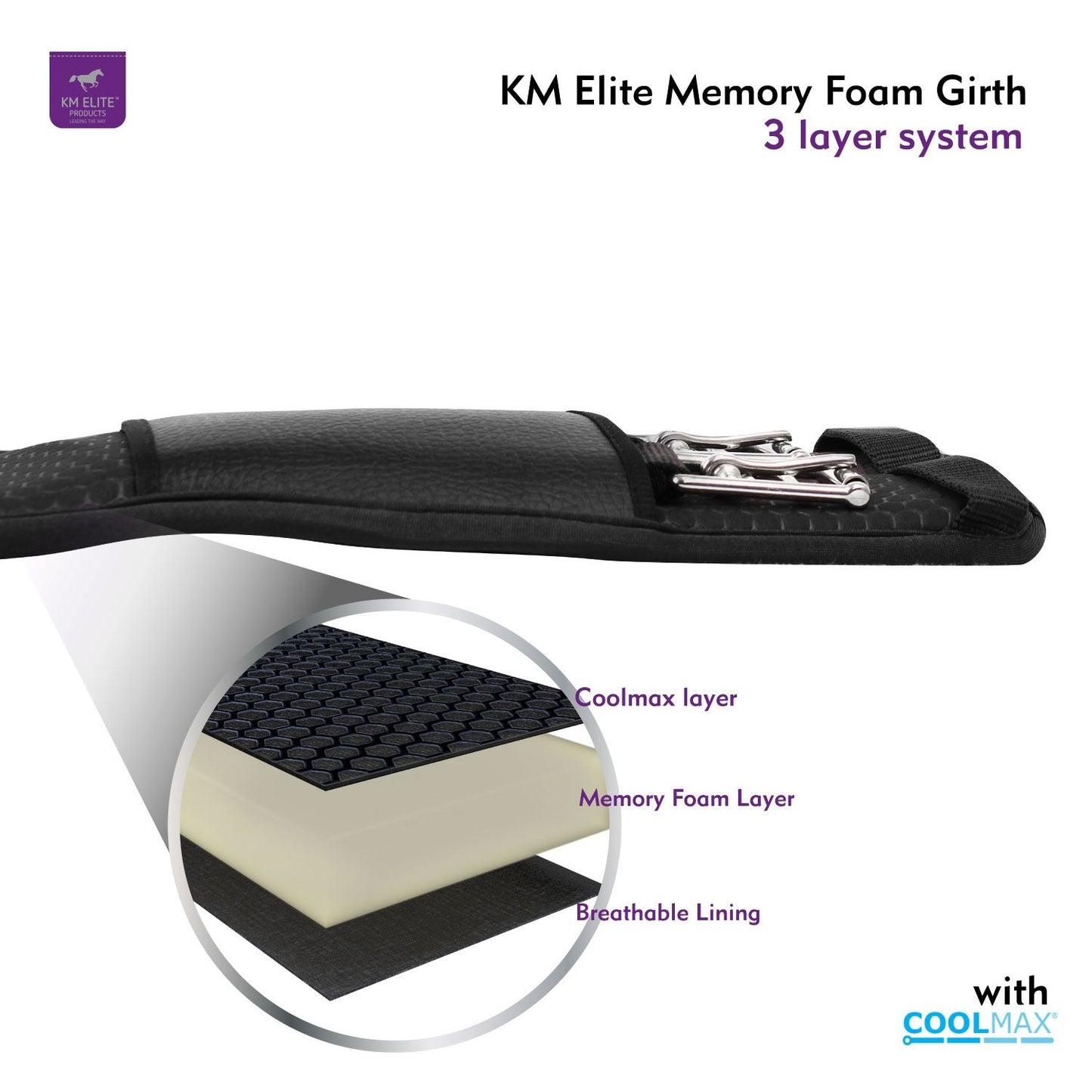KM Elite Memory Foam Dressage Girth - Black
