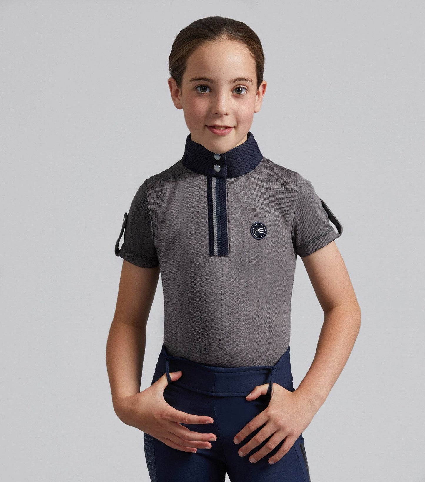 Premier Equine Mini Amia Girl's Technical Short Sleeve Riding Top Grey - N P Equestrian & Pet Supplies Ltd 