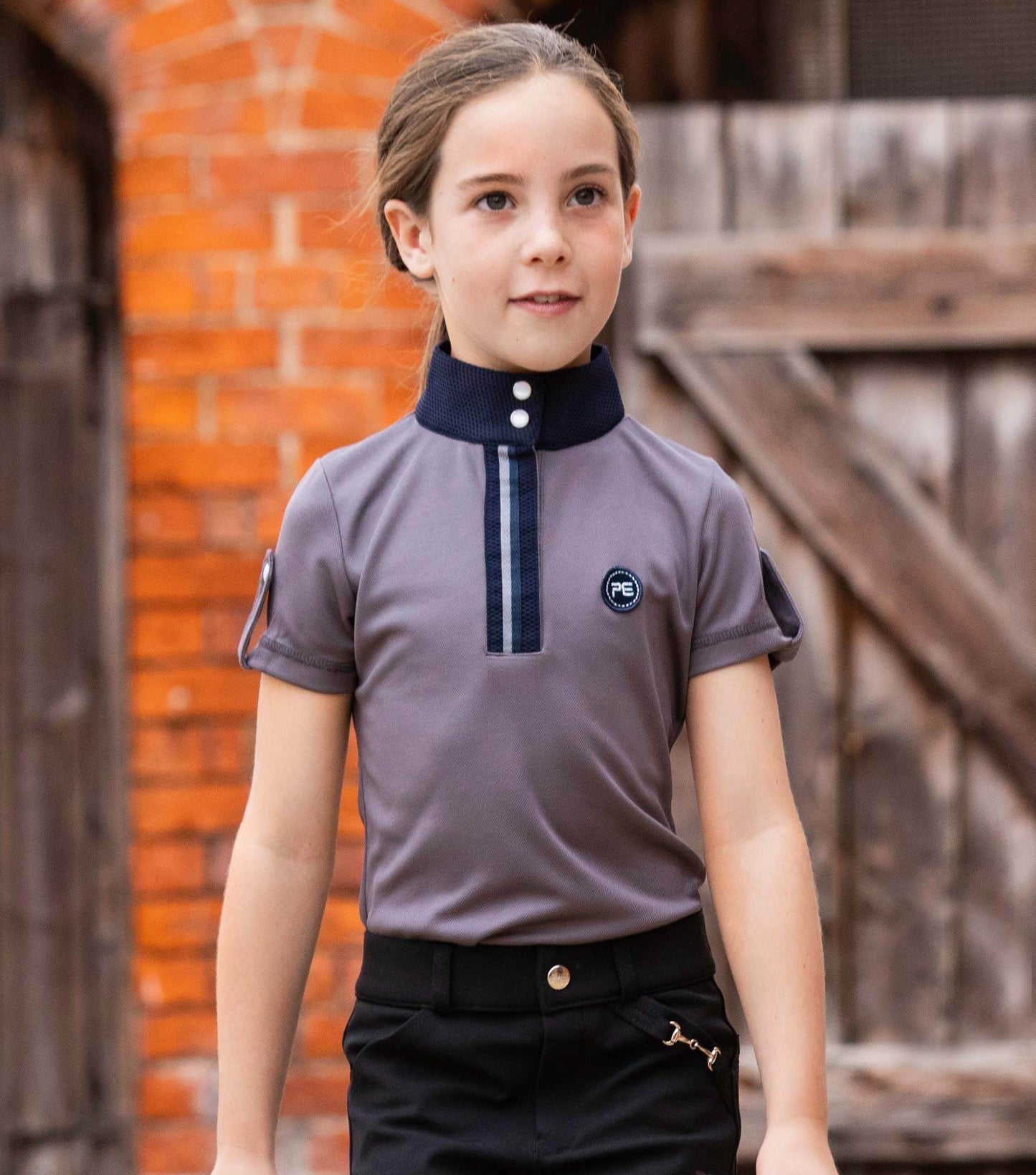 Premier Equine Mini Amia Girl's Technical Short Sleeve Riding Top Grey - N P Equestrian & Pet Supplies Ltd 