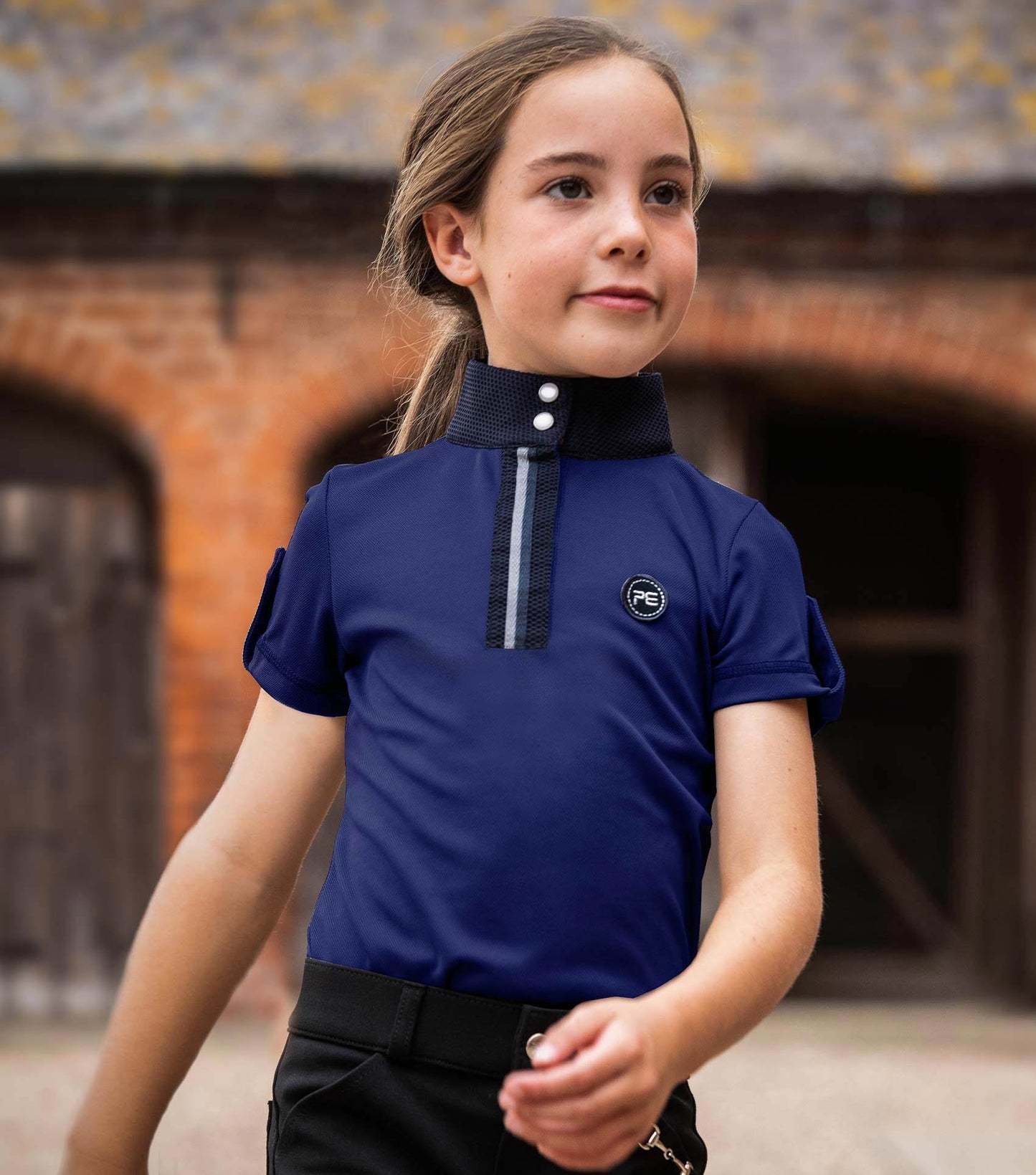 Premier Equine Mini Amia Girl's Technical Short Sleeve Riding Top Navy - N P Equestrian & Pet Supplies Ltd 