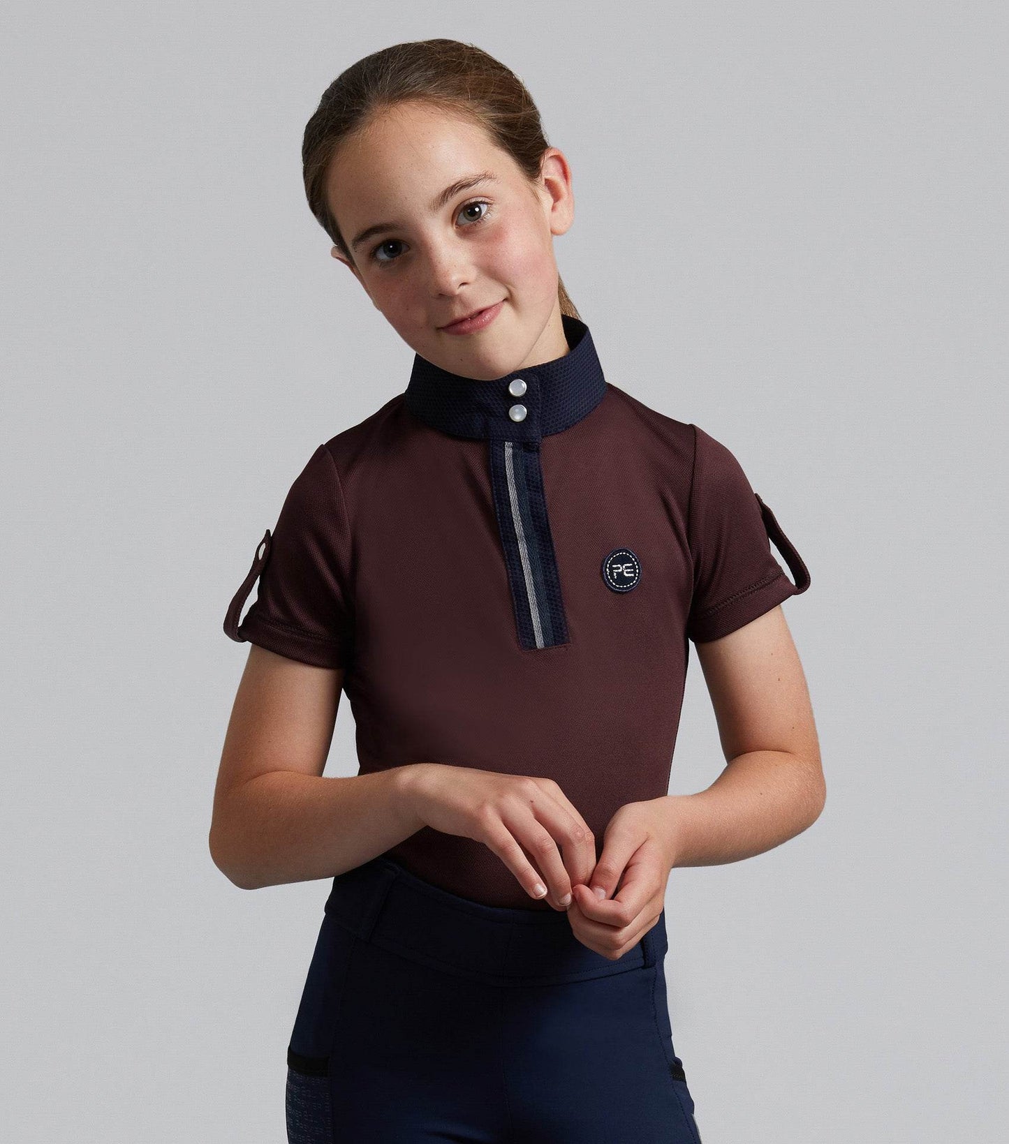 Premier Equine Mini Amia Girl's Technical Short Sleeve Riding Top Wine - N P Equestrian & Pet Supplies Ltd 