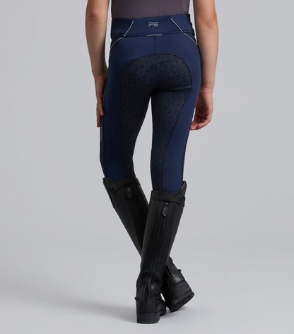 Premier Equine Astrid Girls Full Seat Gel Pull On Riding Tights Navy